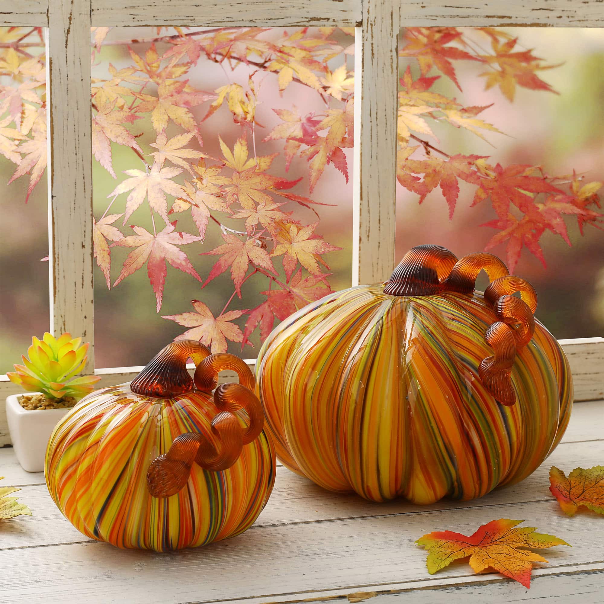 Glitzhome&#xAE; Large Glass Pumpkin, Multicolor Stripes