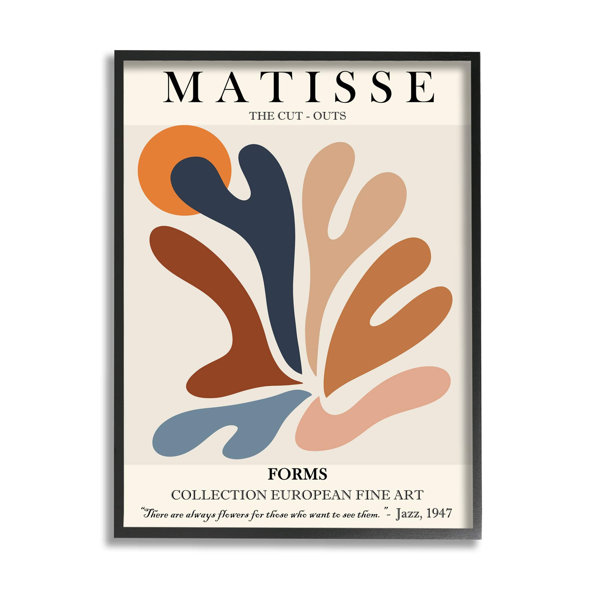 Stupell Industries Matisse Abstract Cut Out Forms Traditional Painting in Black Frame Wall Art