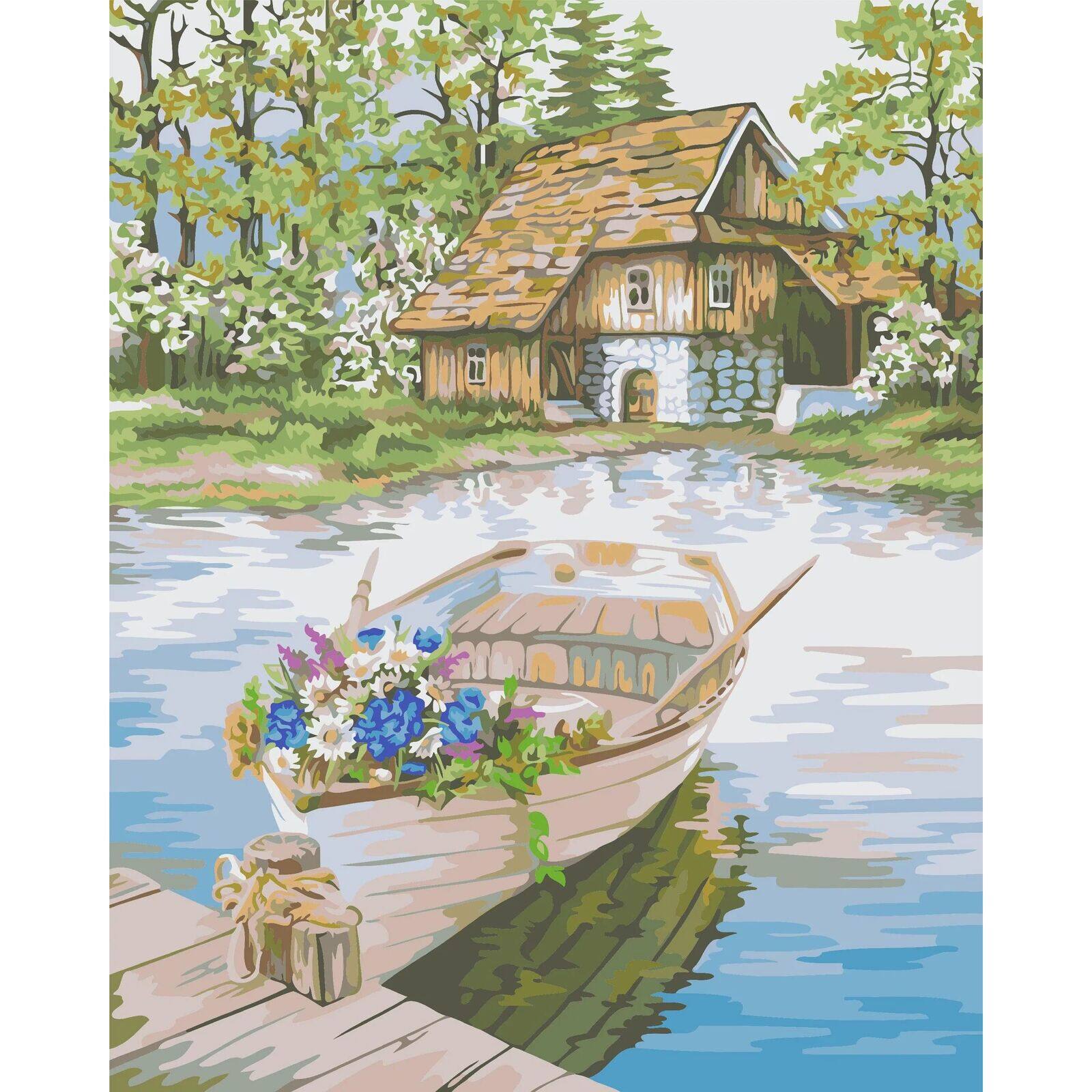 Crafting Spark Boat with Flowers Painting by Numbers Kit