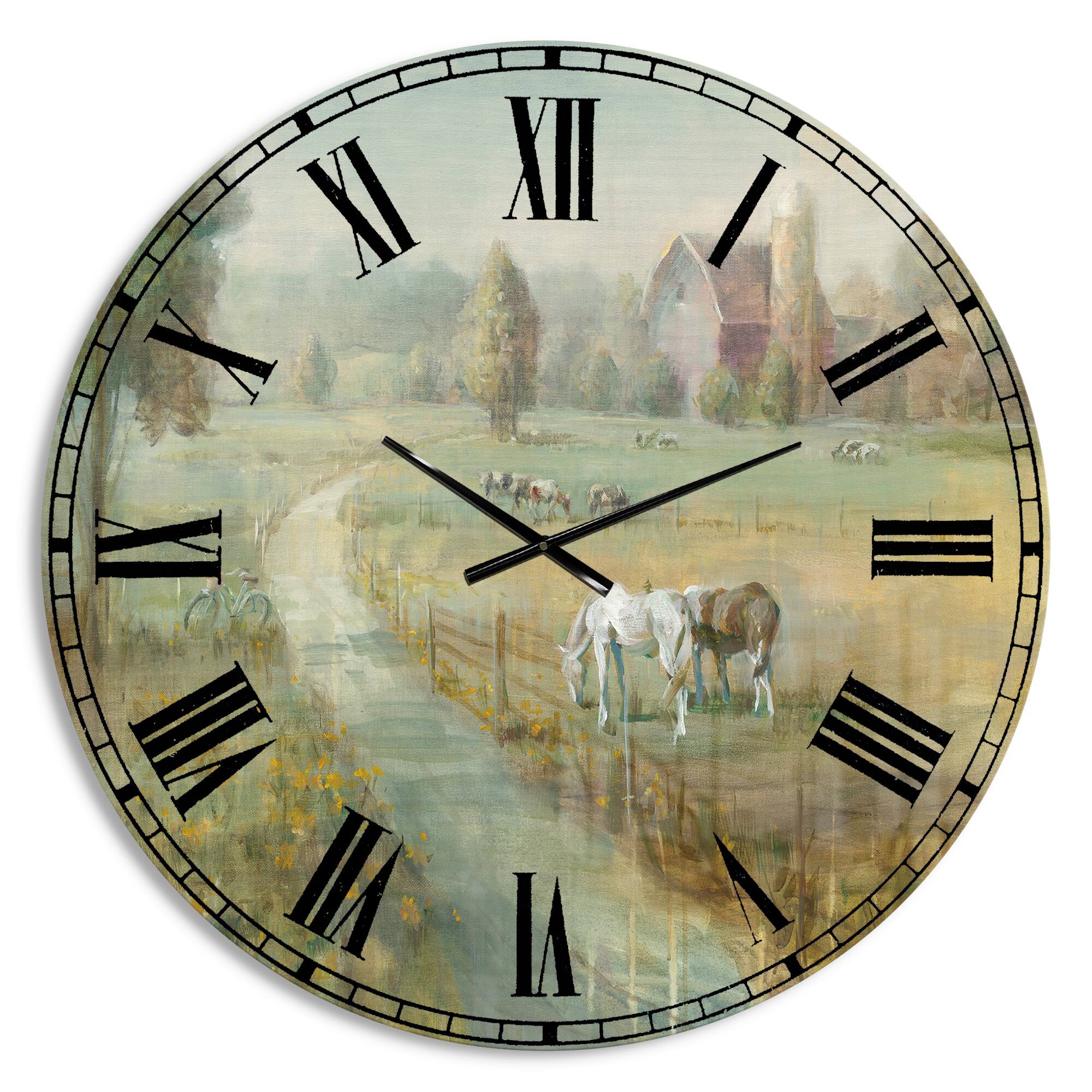 Designart Tranquil Country Field Farmhouse Wall Clock