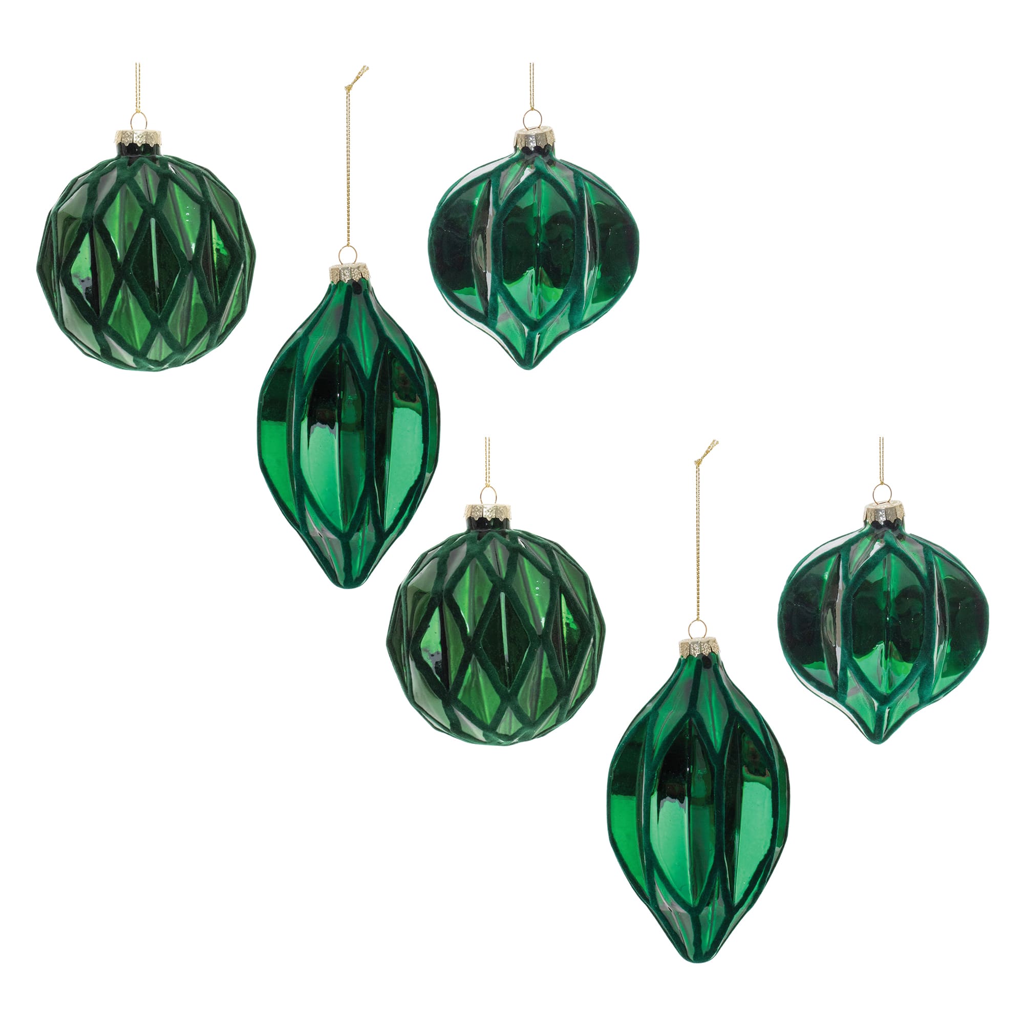 6 Pack Green Textured Harlequin Glass Ornaments