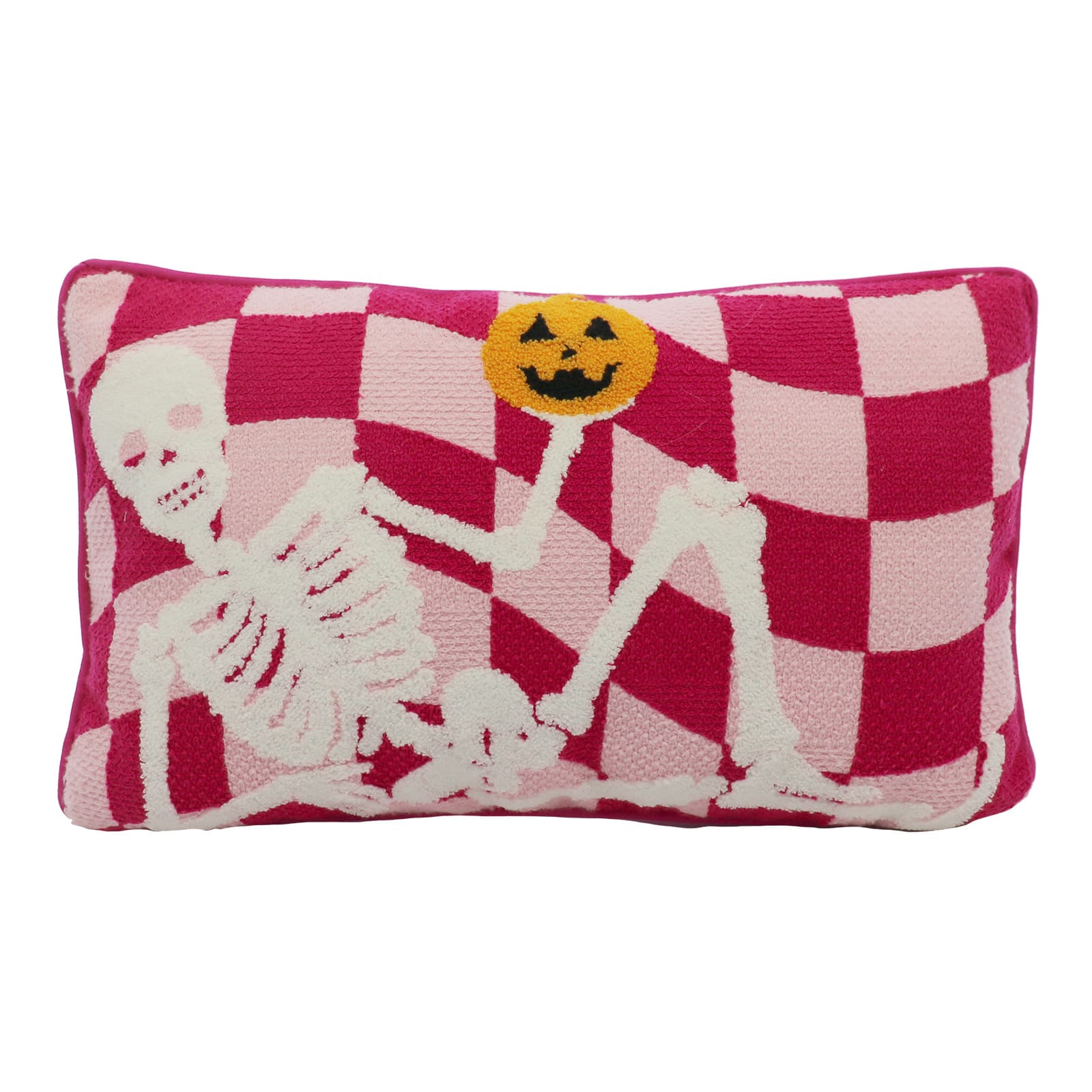 20&#x22; Pink Checkered Skeleton Pillow by Ashland&#xAE;