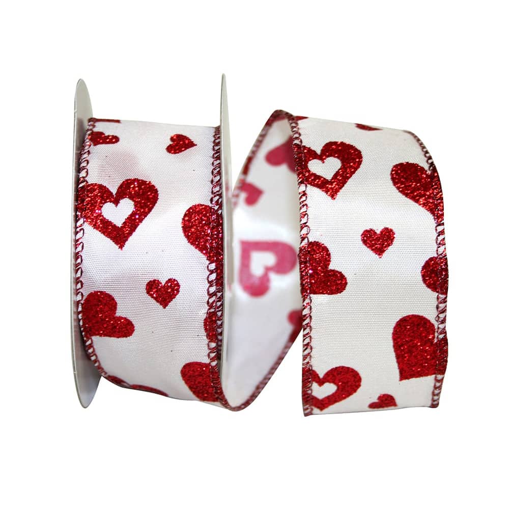 JAM Paper 1.5" x 20yd. Wired Glitter Hearts 2 Ribbon