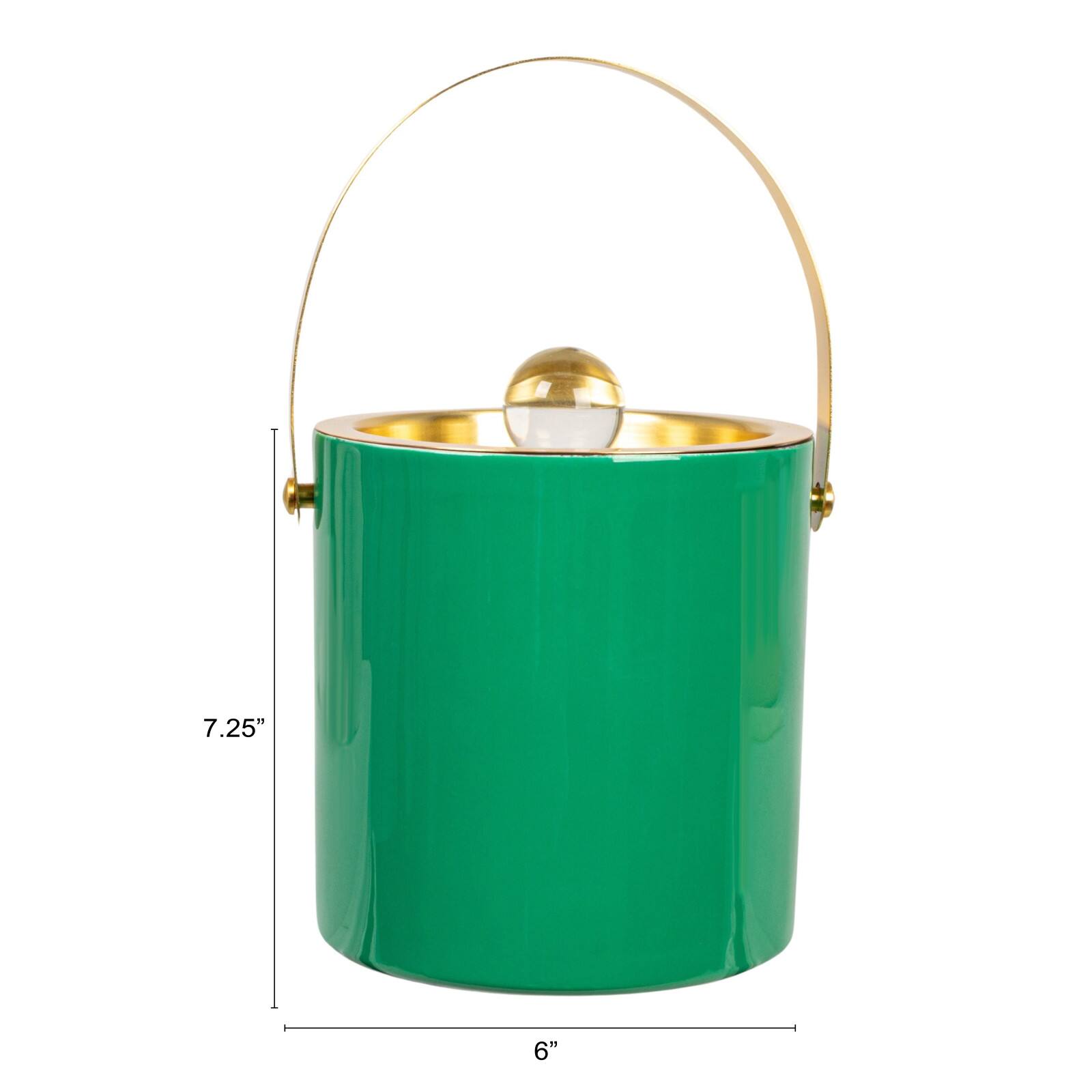 Hello Honey 1.5-Quart Enameled Stainless Steel Ice Bucket with Lid and Glass Knob, Gold Finish and Turquoise Color