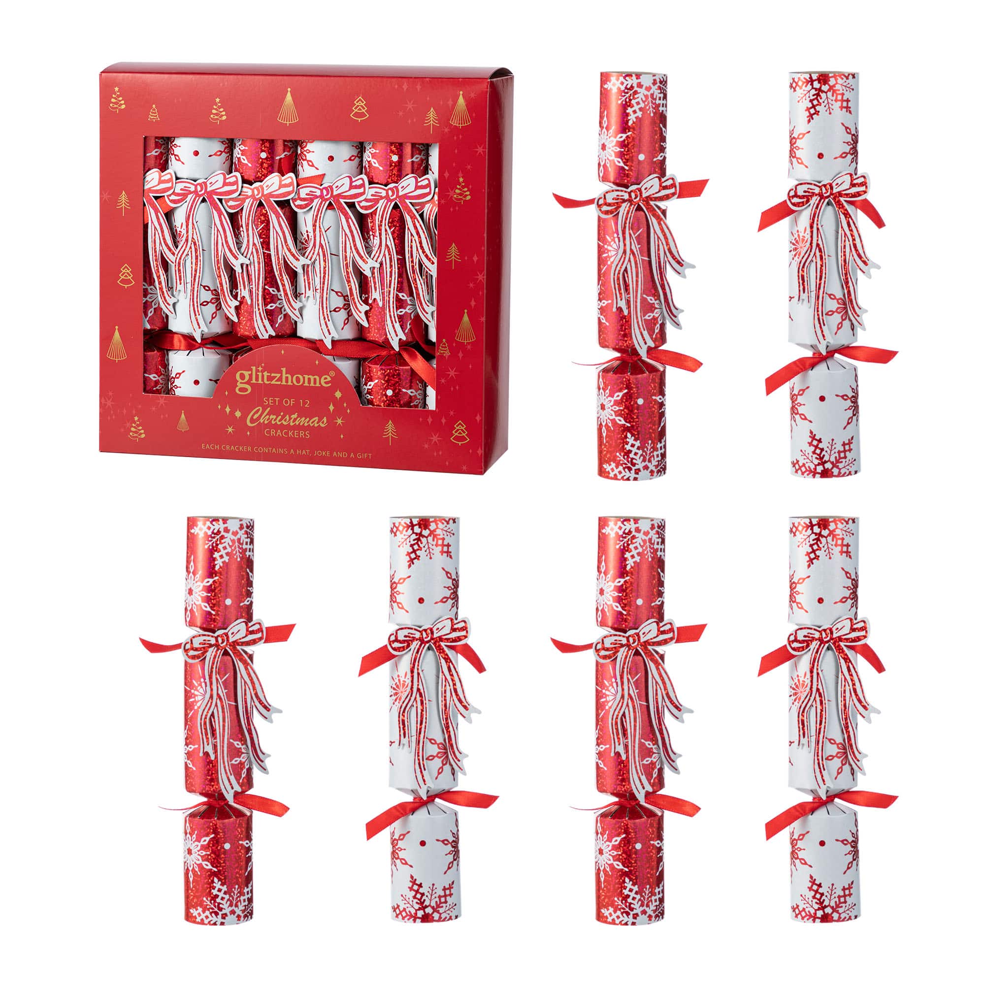 Glitzhome&#xAE; 12PK 1.25&#x22;D x 10&#x22;H Christmas Snowflake with Bow Party Cracker with Gift Contents
