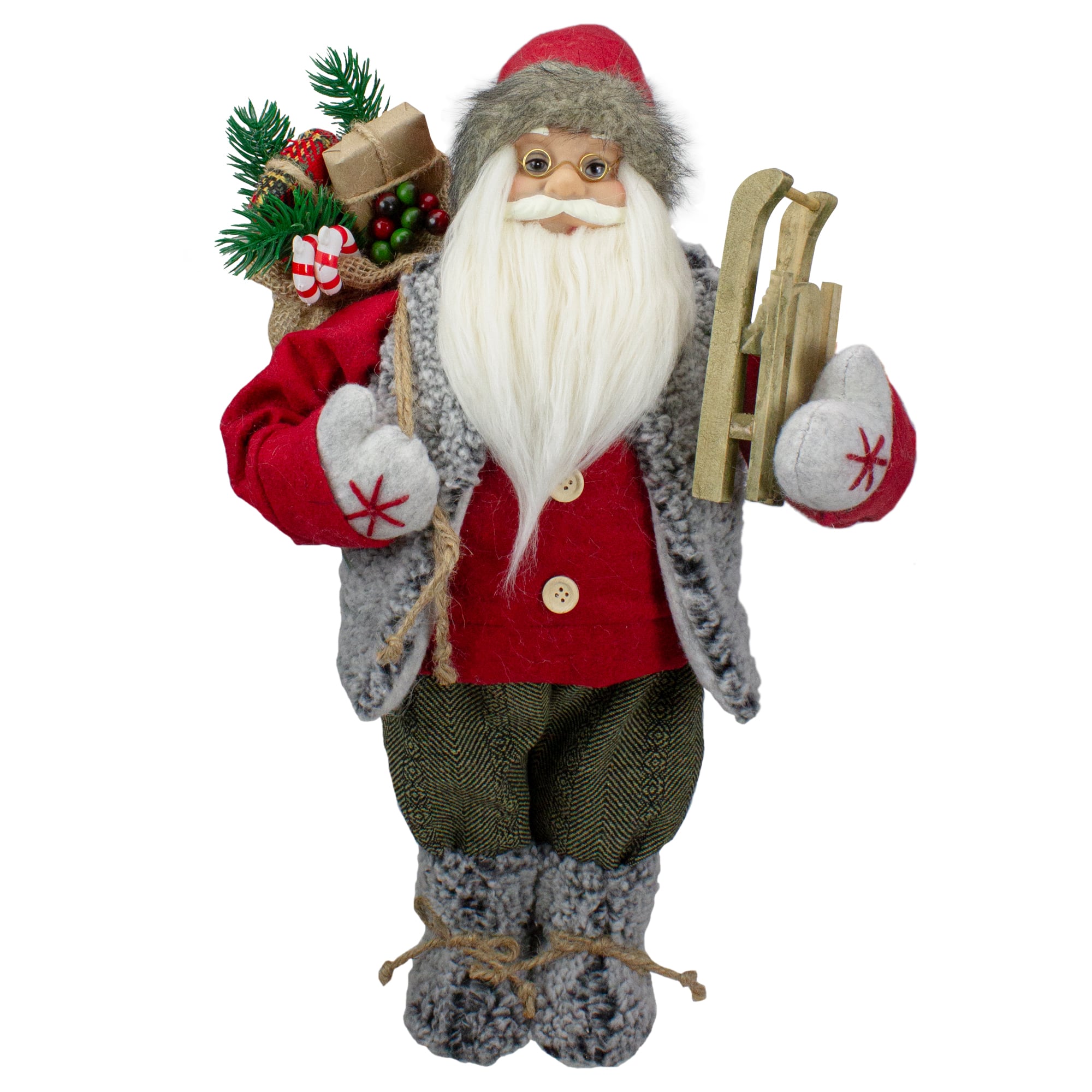 18&#x22; Standing Santa Christmas Figure Carrying Presents &#x26; Sled