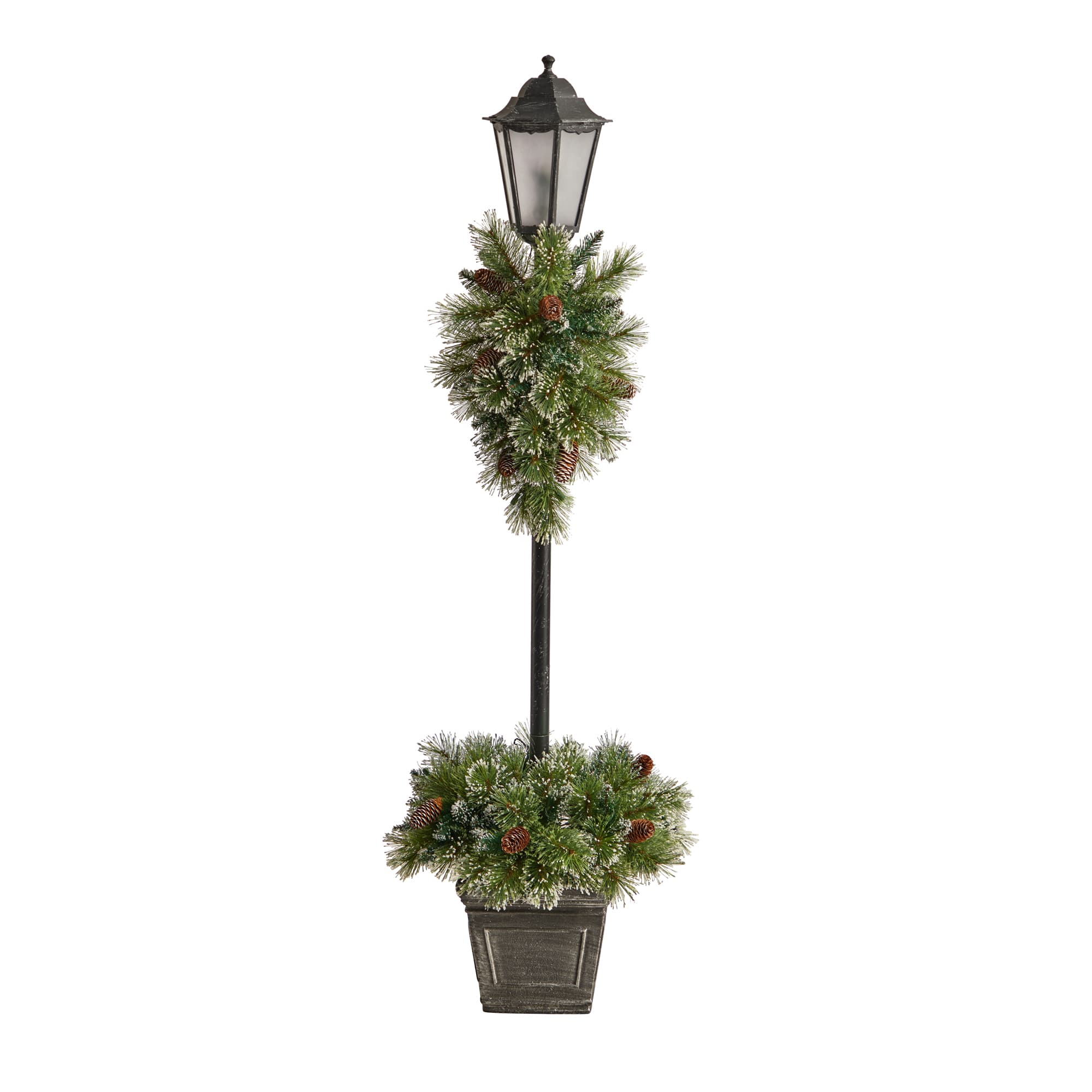 5ft. Pre-Lit LED Holiday Decorated Lamp Post With Faux Greenery In Decorative Container