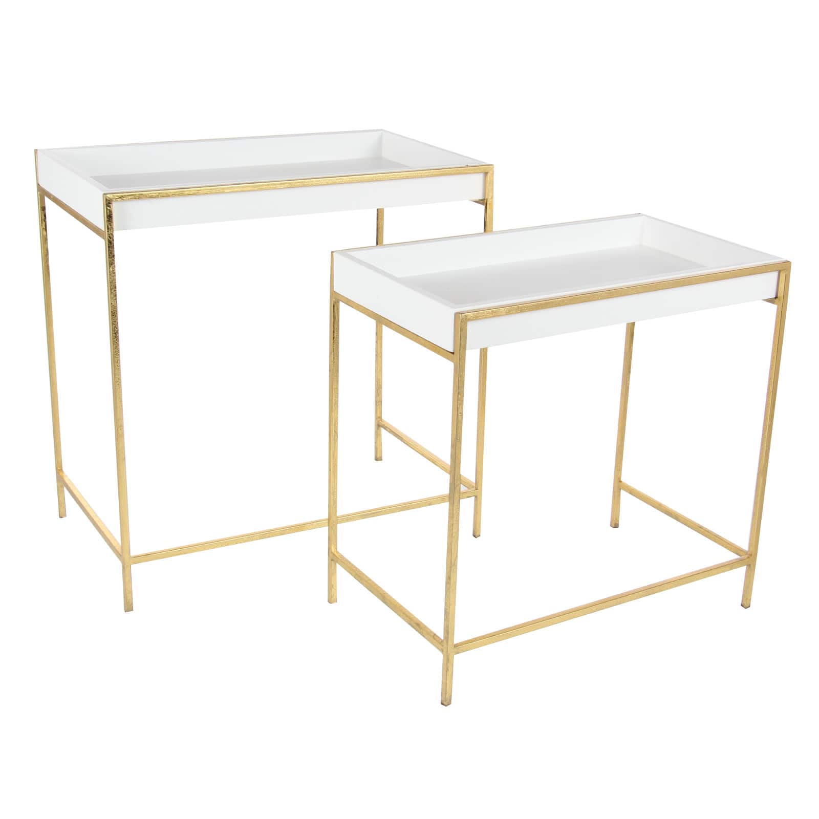 Set of 2 Gold Metal Contemporary Console Table, 22", 20"