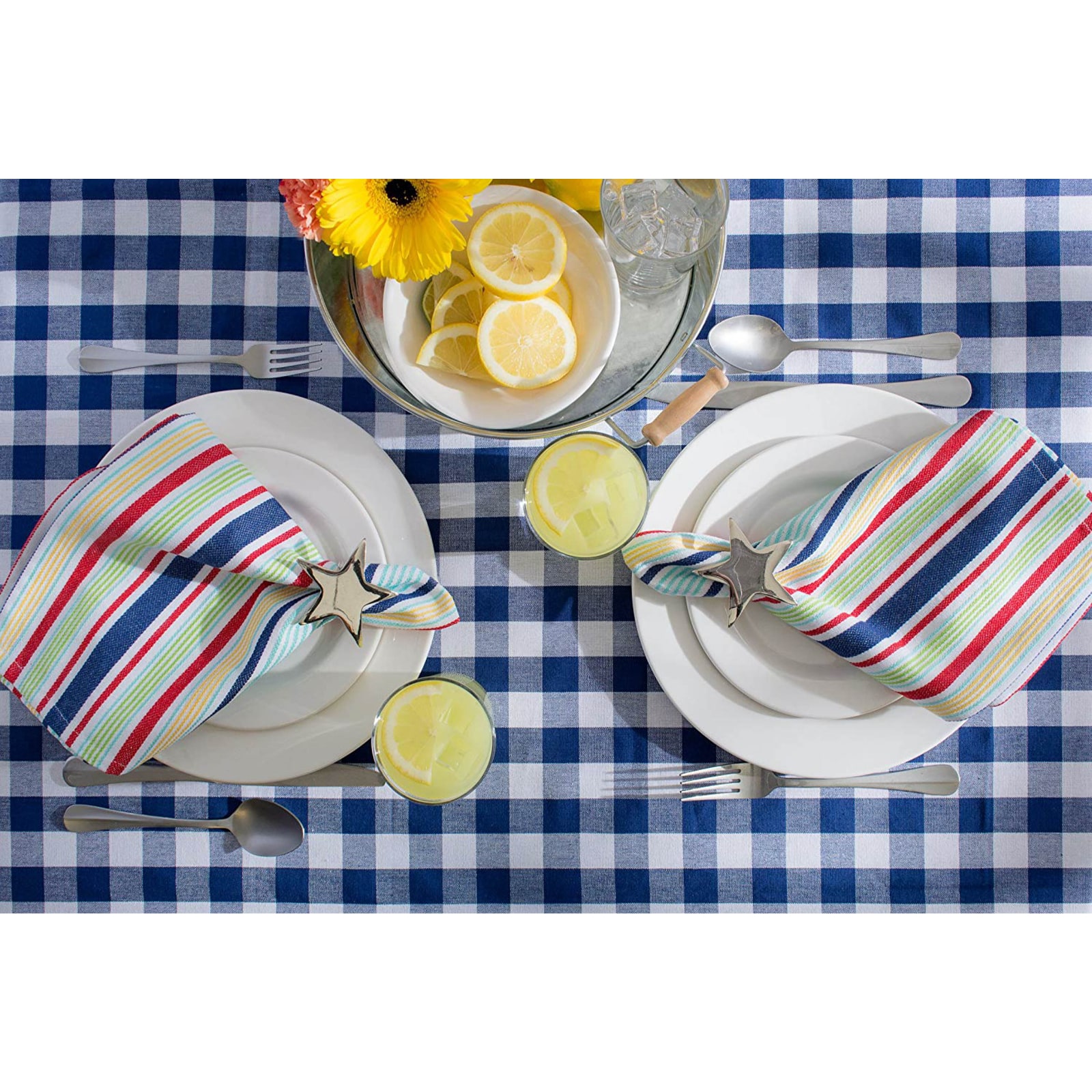 Navy/White Checkers Tablecloth 60" x 84"