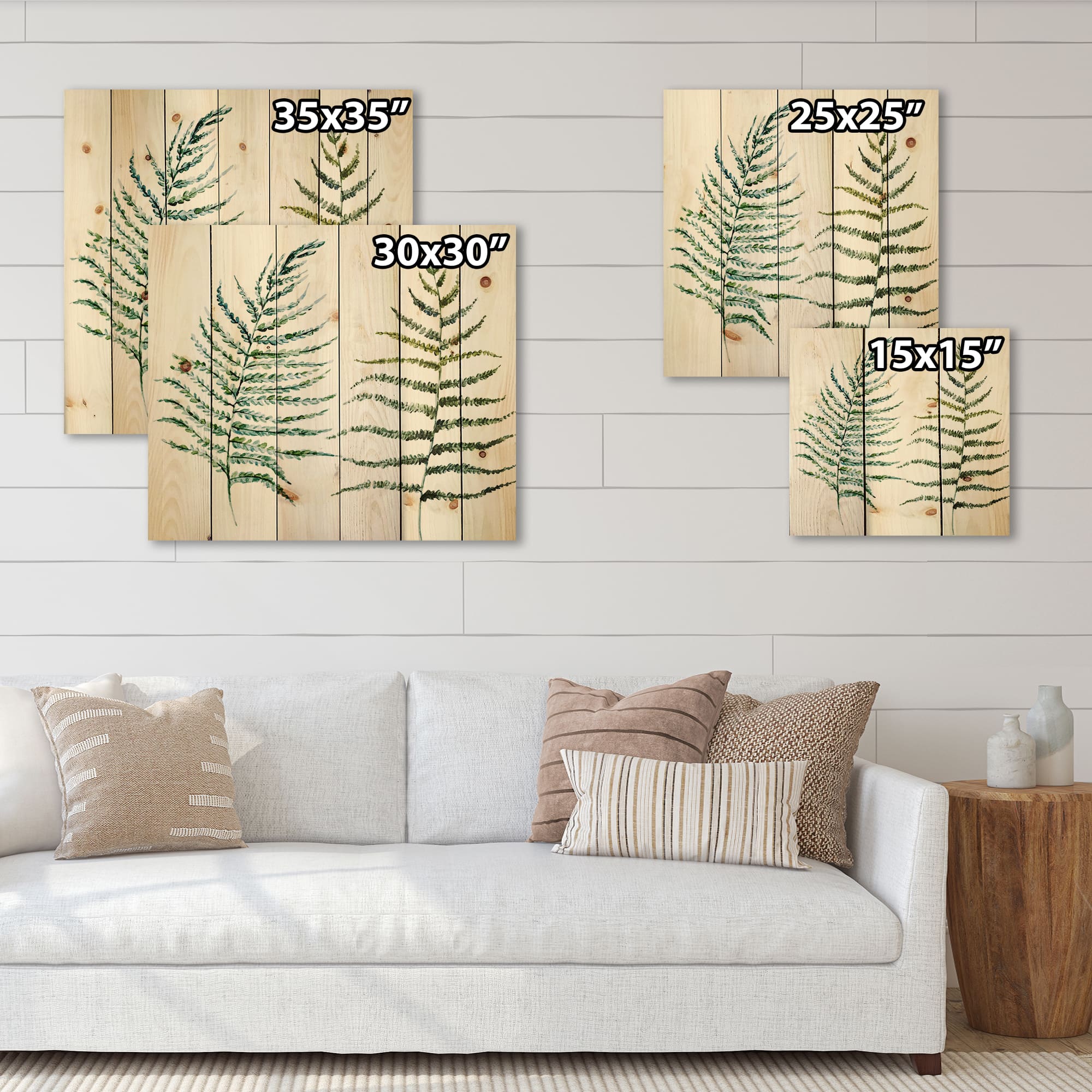 Designart - Two Fern Leaves - Farmhouse Print on Natural Pine Wood