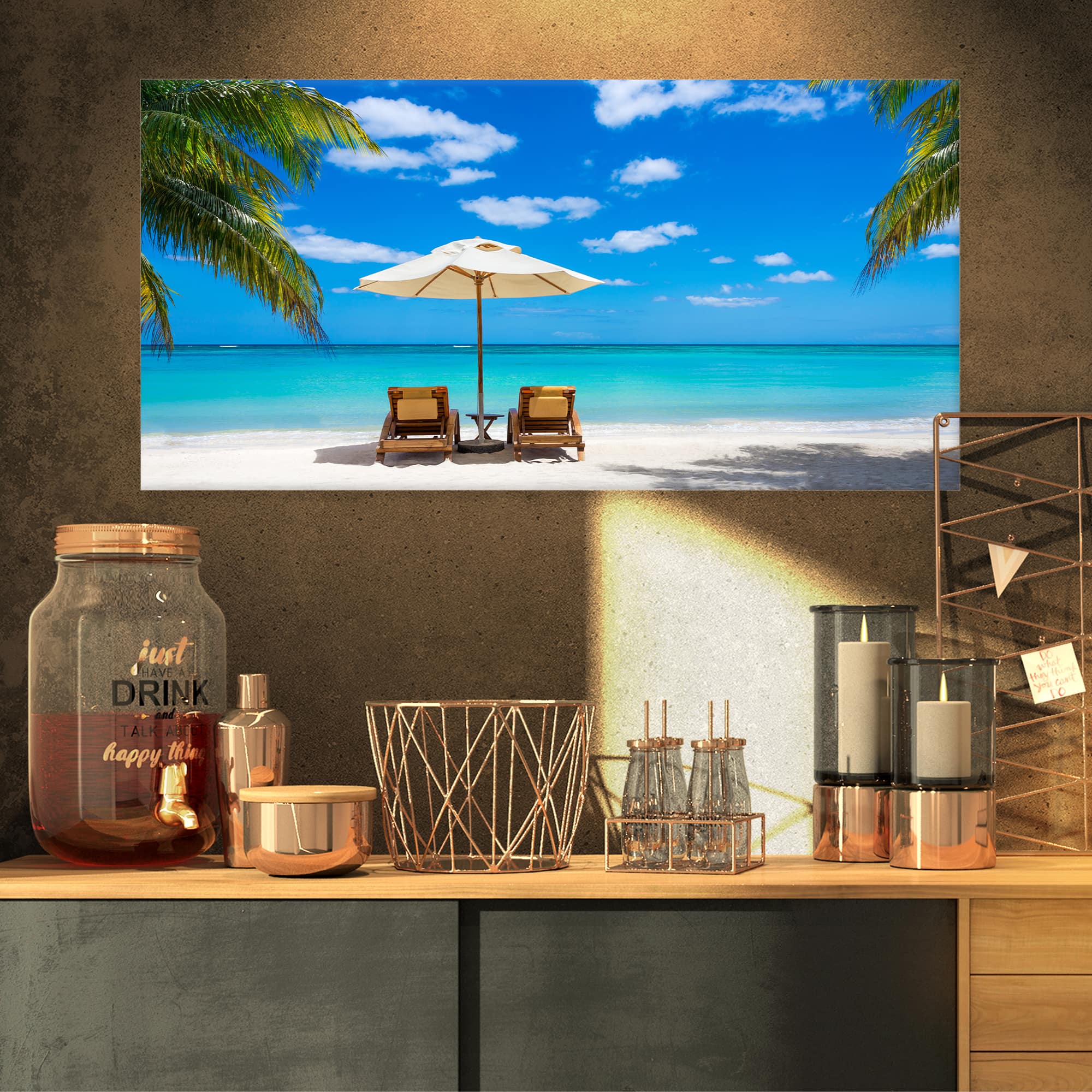 Designart - Turquoise Beach with Chairs - Seashore Photo Canvas Print