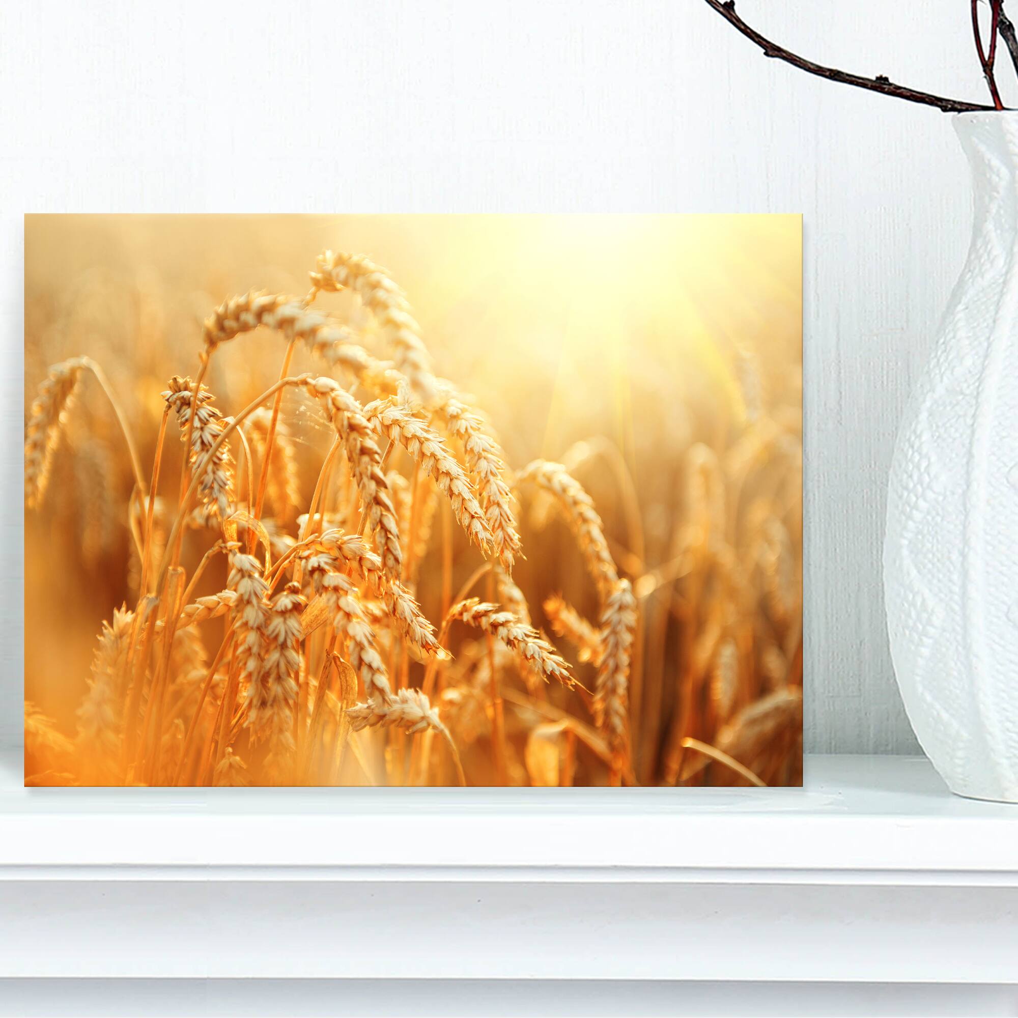 Designart - Ears of Golden Wheat Close up - Large Landscape Canvas Art