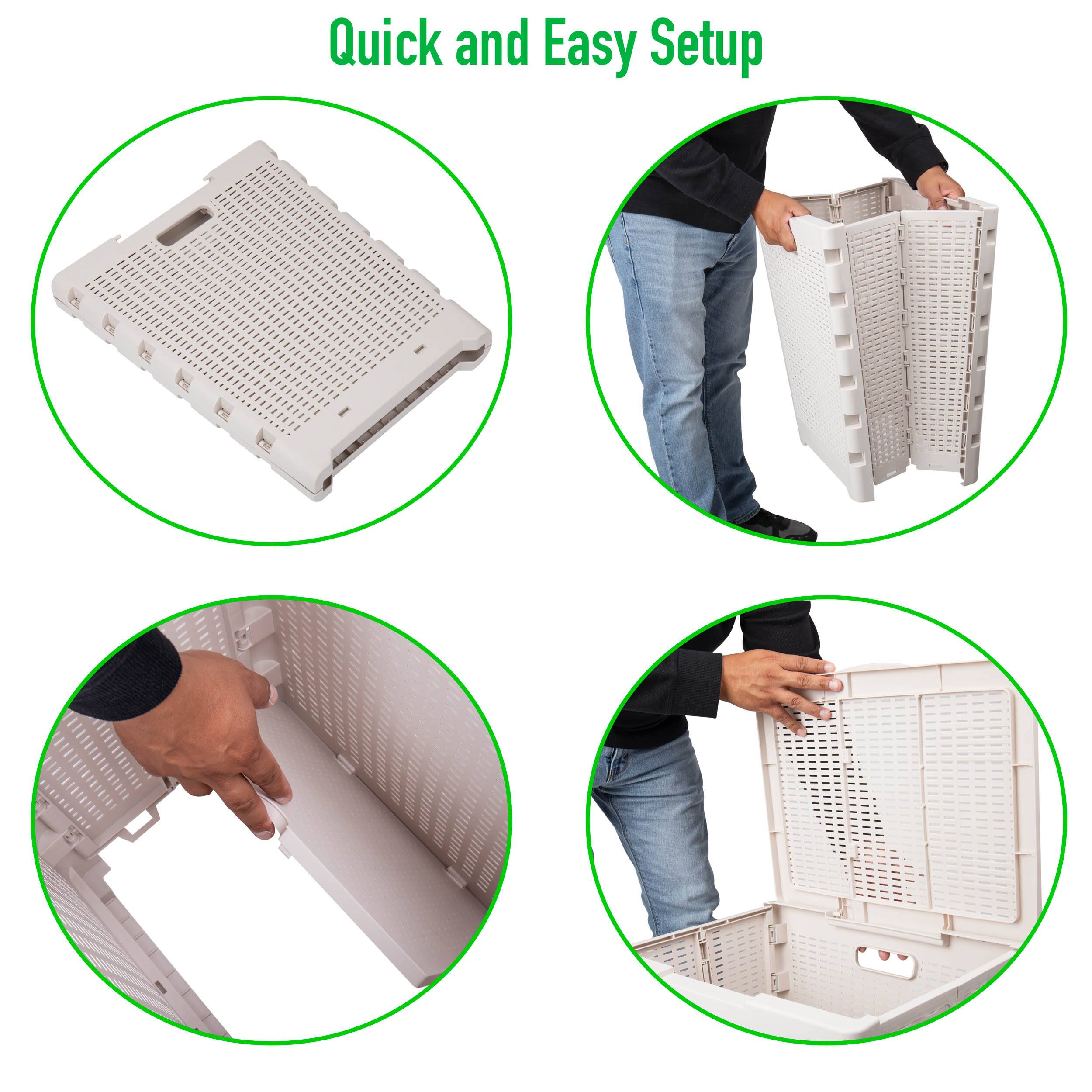 Mind Reader 21'' Ivory Folding Laundry Hamper Basket with Cutout Handles