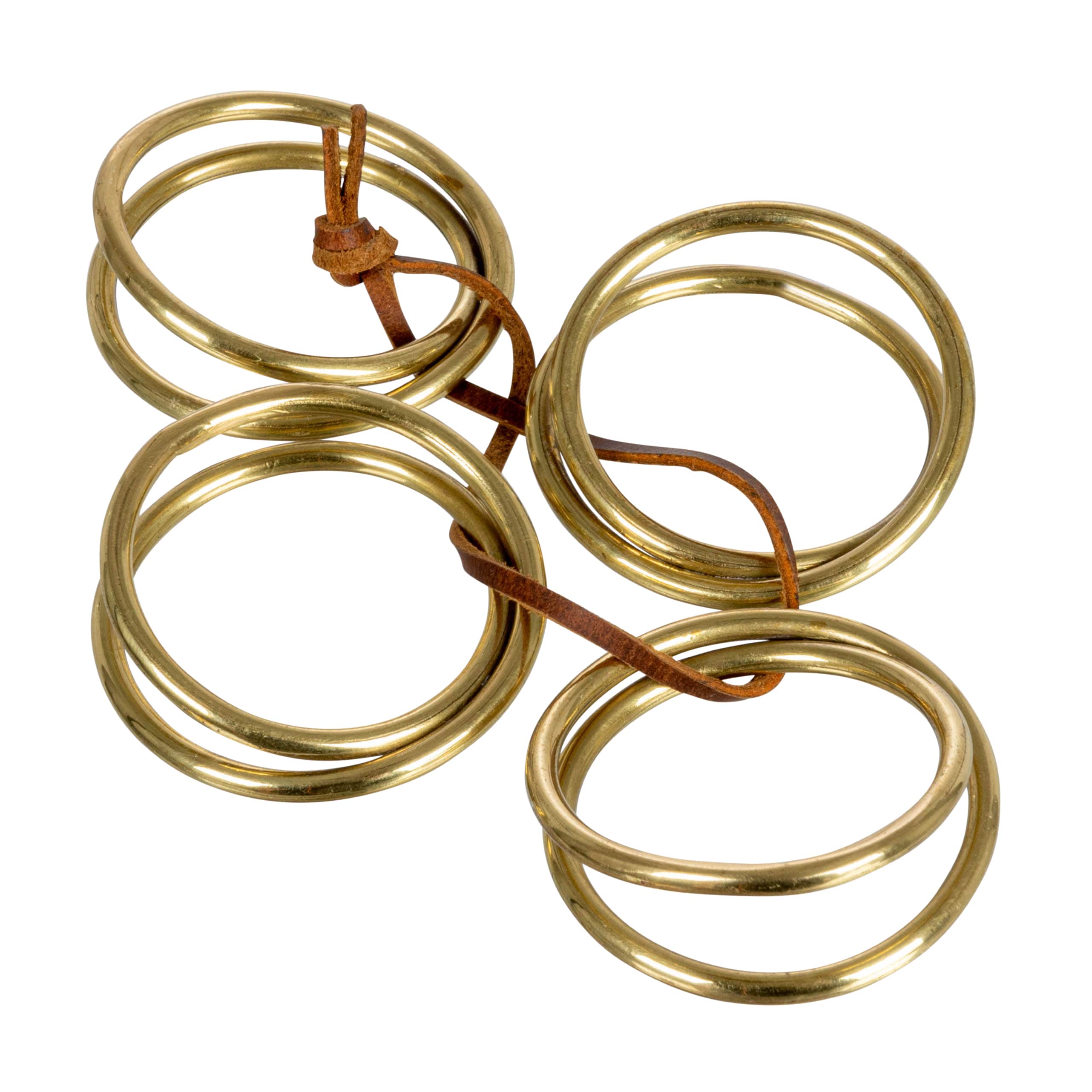 Hello Honey® Modern Round Brass Napkin Rings with Leather Tie Set