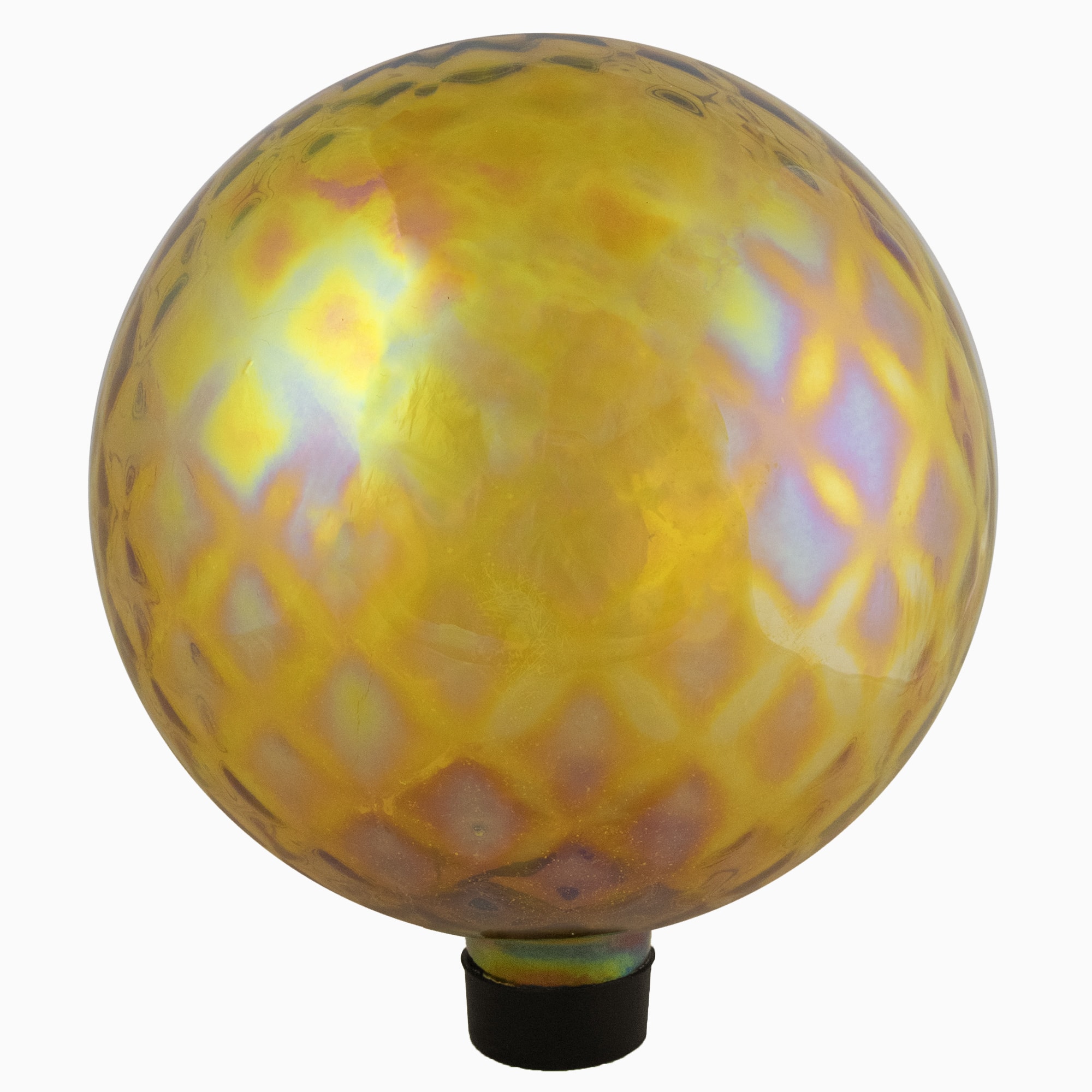 10" Dimpled Amber Iridescent Glass Garden Gazing Ball