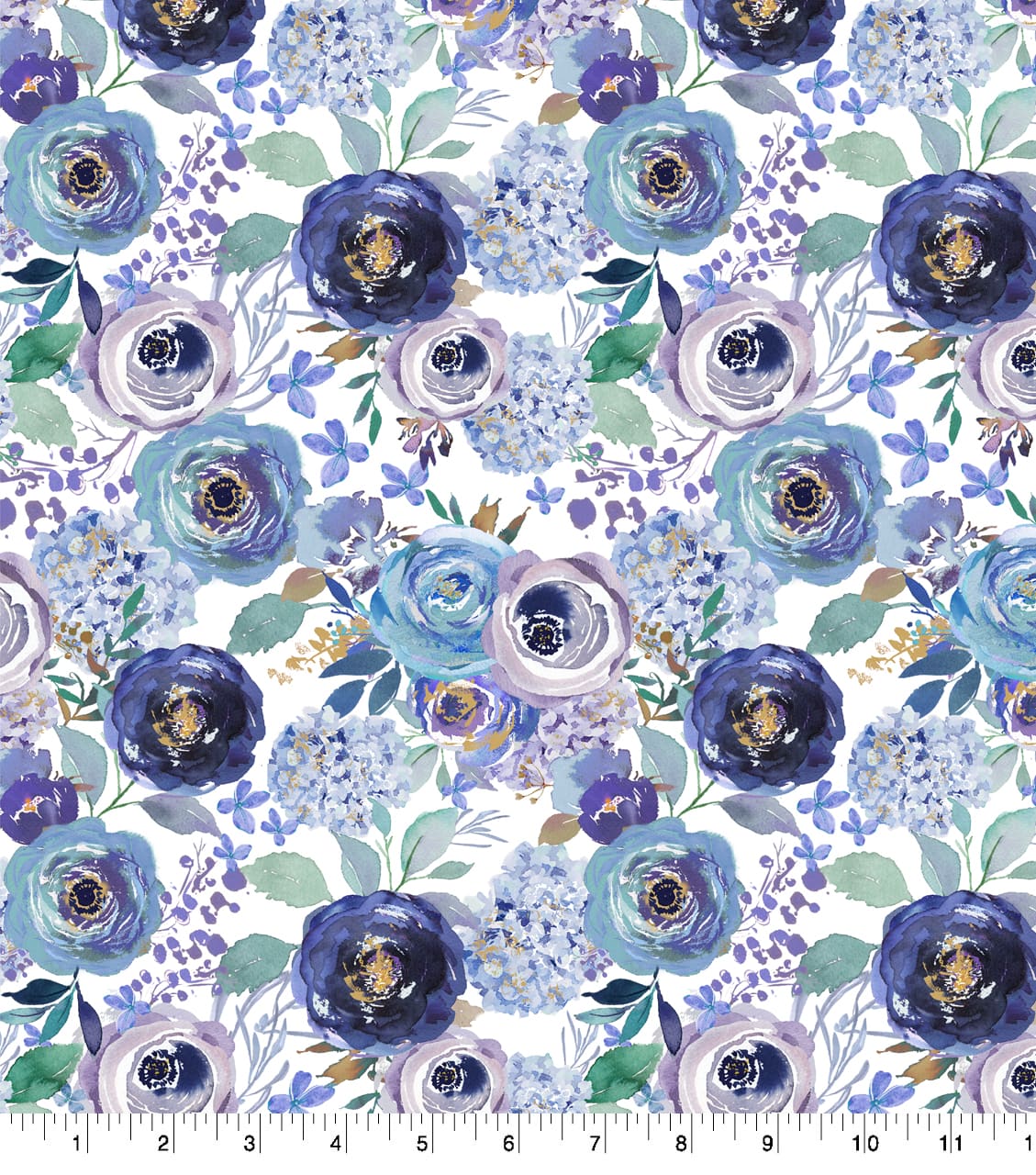 Suzanne Nicoll Blue Peacock Floral No.2 Cotton Fabric