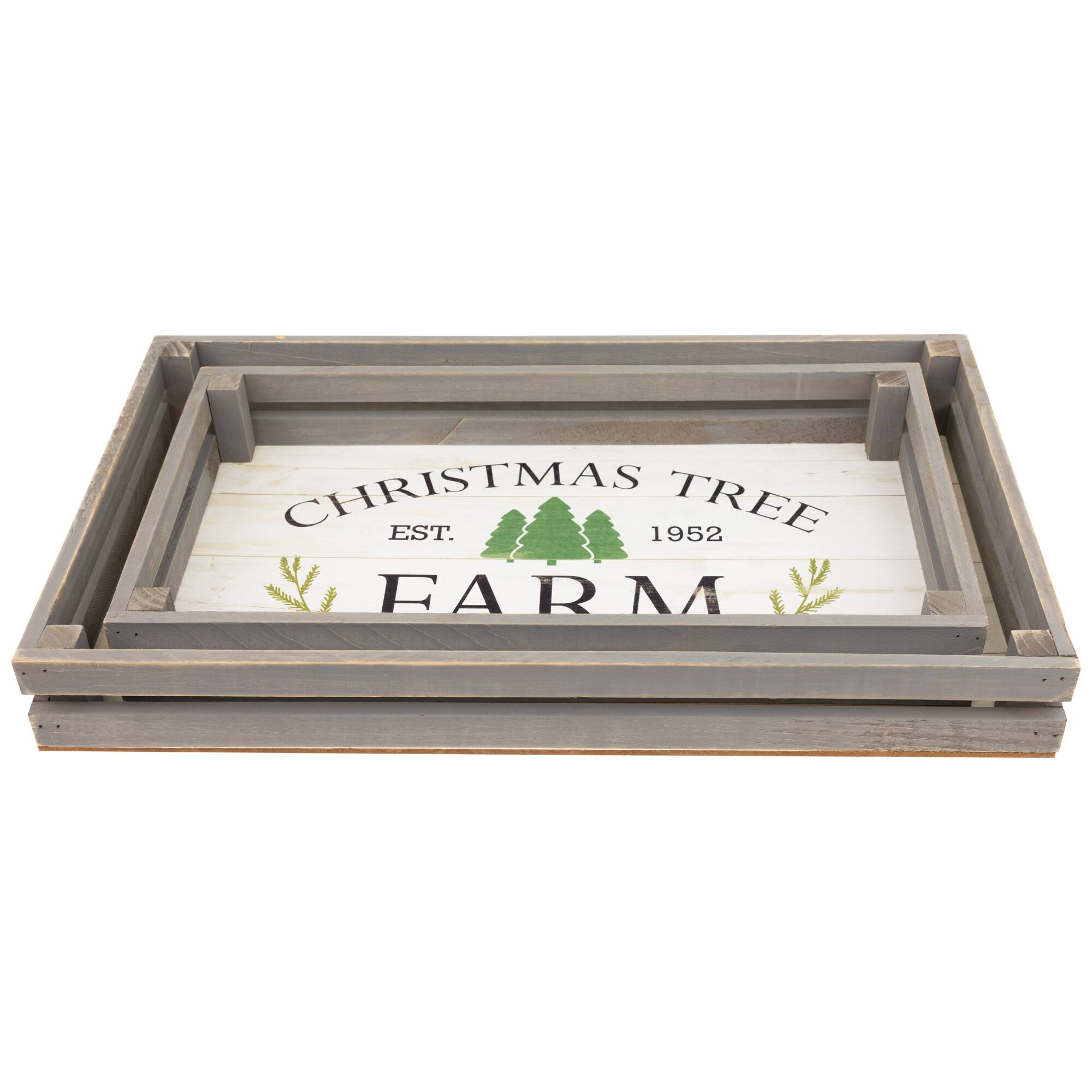 Gray & White Farm Fresh Christmas Trees Wooden Tray Hanging Sign Set