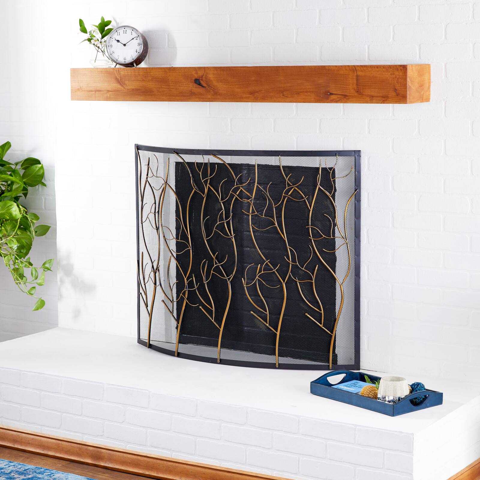 Brass Metal Eclectic Fireplace Screen
