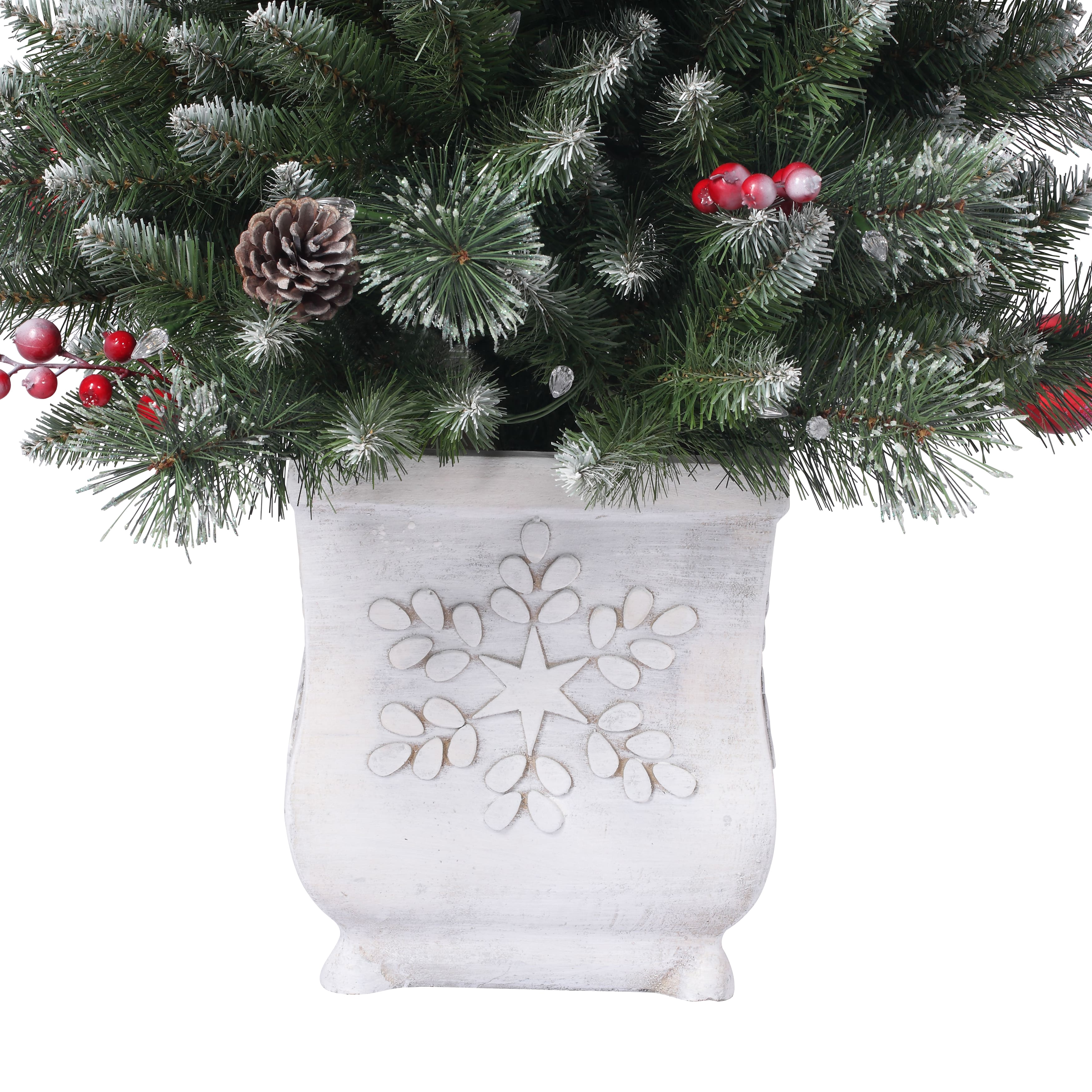 4.5ft. Pre-Lit Frosted Ithica Pine Artificial Potted Christmas Tree, Soft White C3 LED Lights