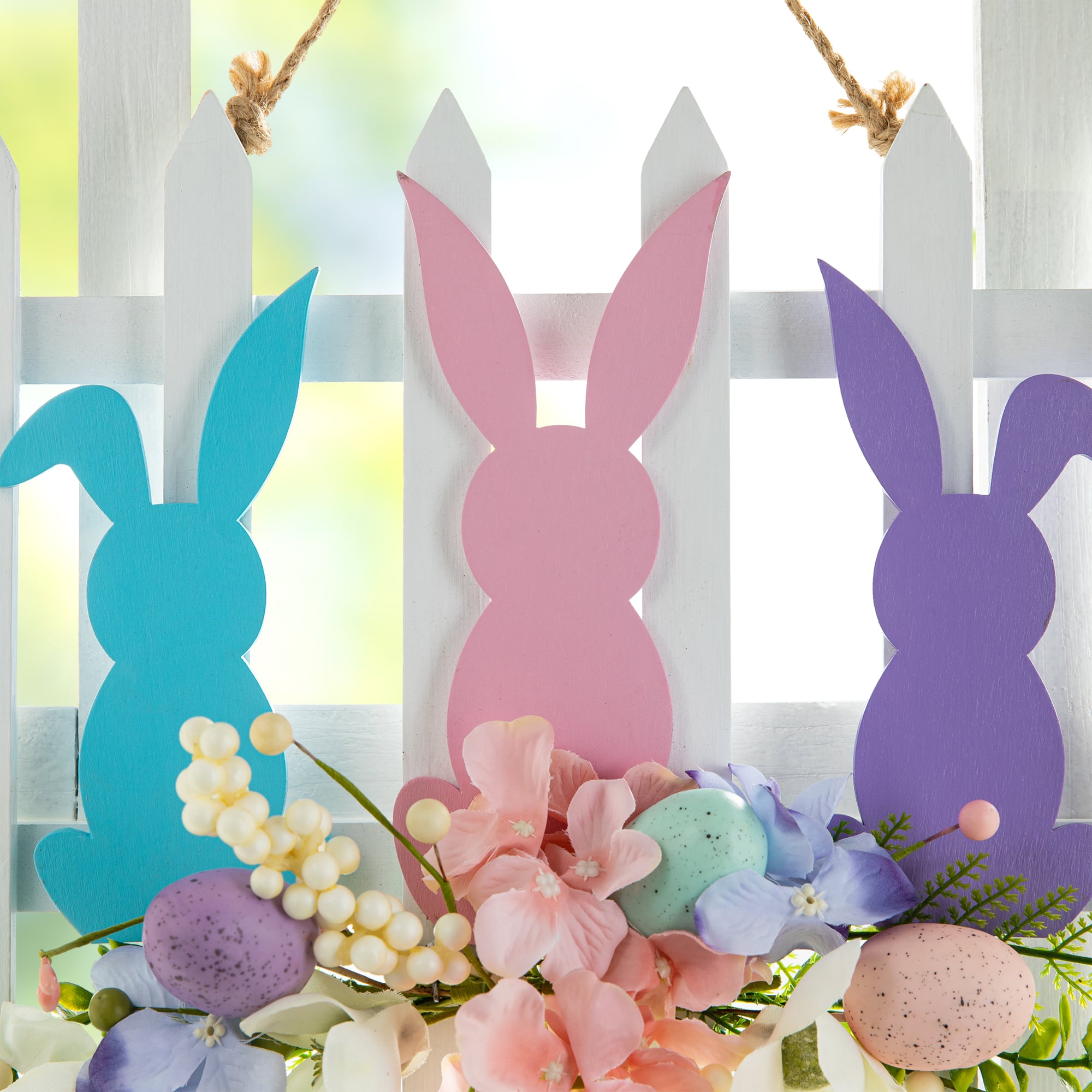 Glitzhome® 14" Easter Wooden Bunny Fence Door Hanger