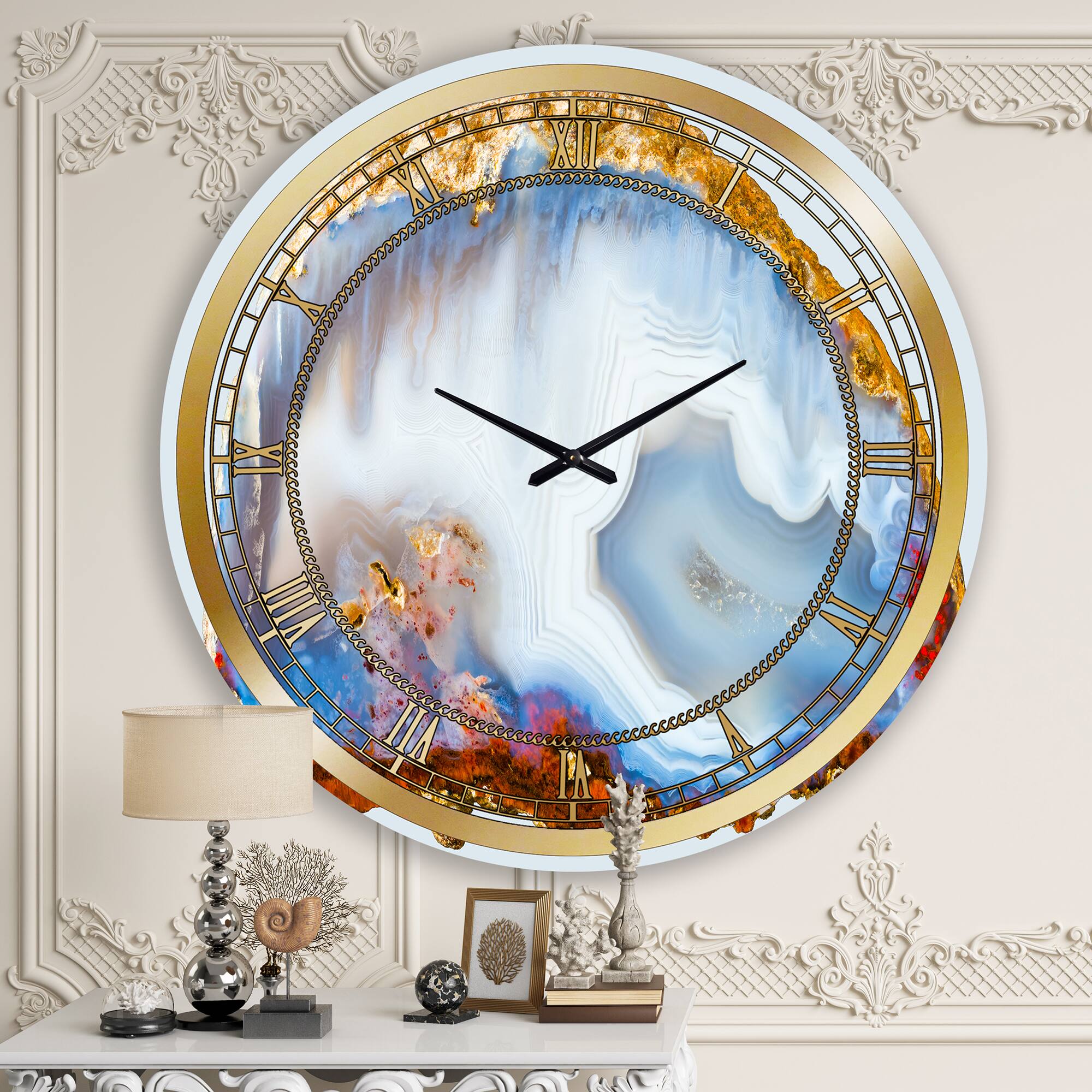 Designart 'Chalcedony Quartz Gold And Blue I Modern Wall