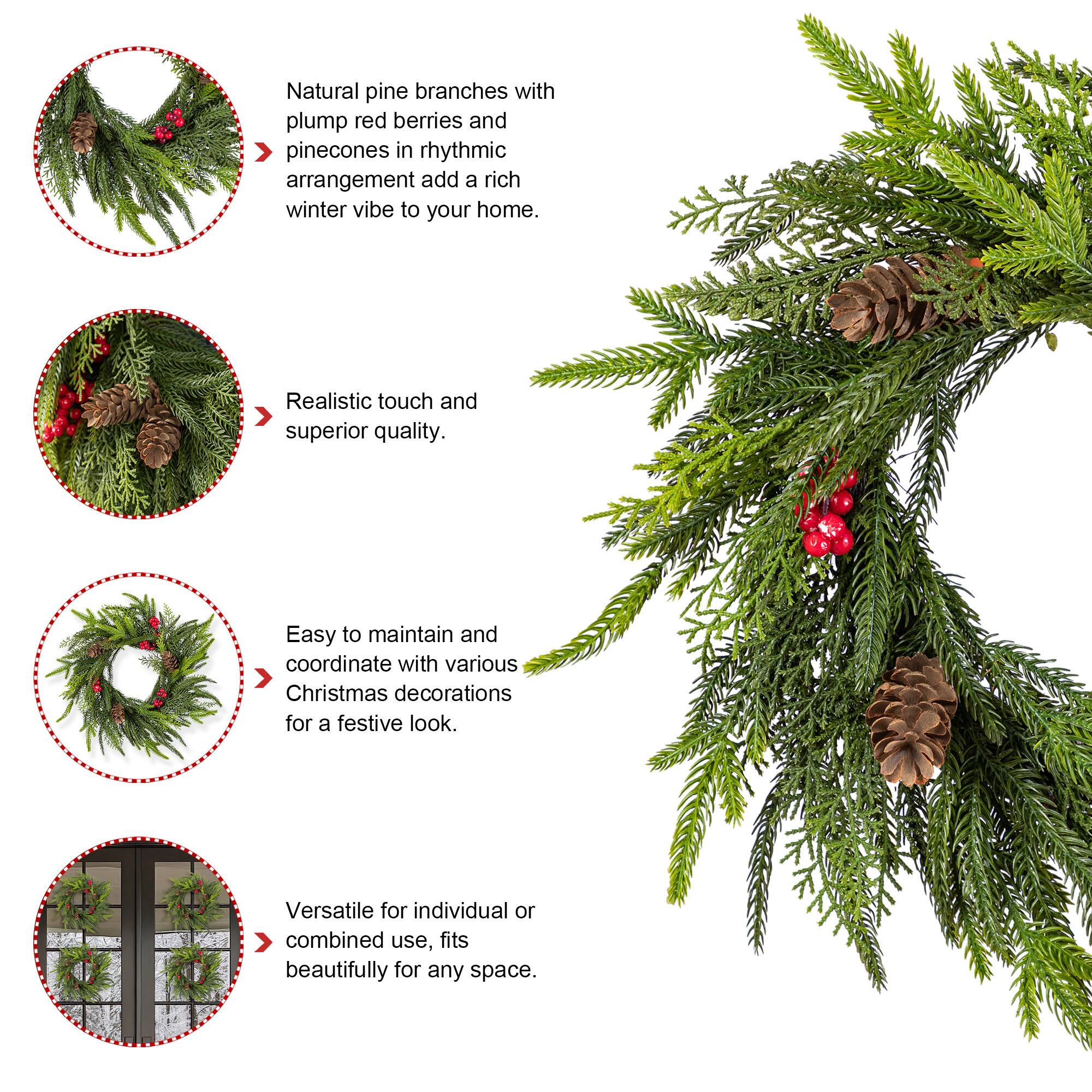 Glitzhome® 14"D Christmas Mini PE Wreath with Pinecones and Red Berries Set