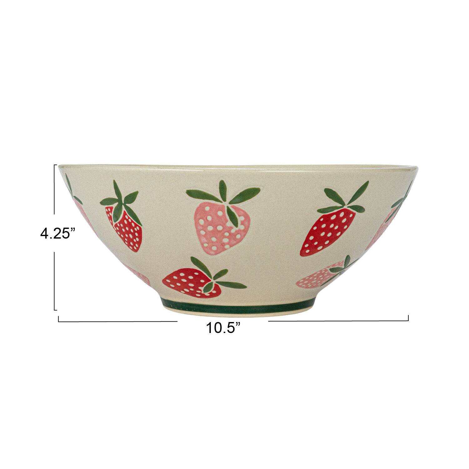 Hello Honey® 10.5" Hand-Painted Wax Relief Strawberries Stoneware Bowls, 4ct.
