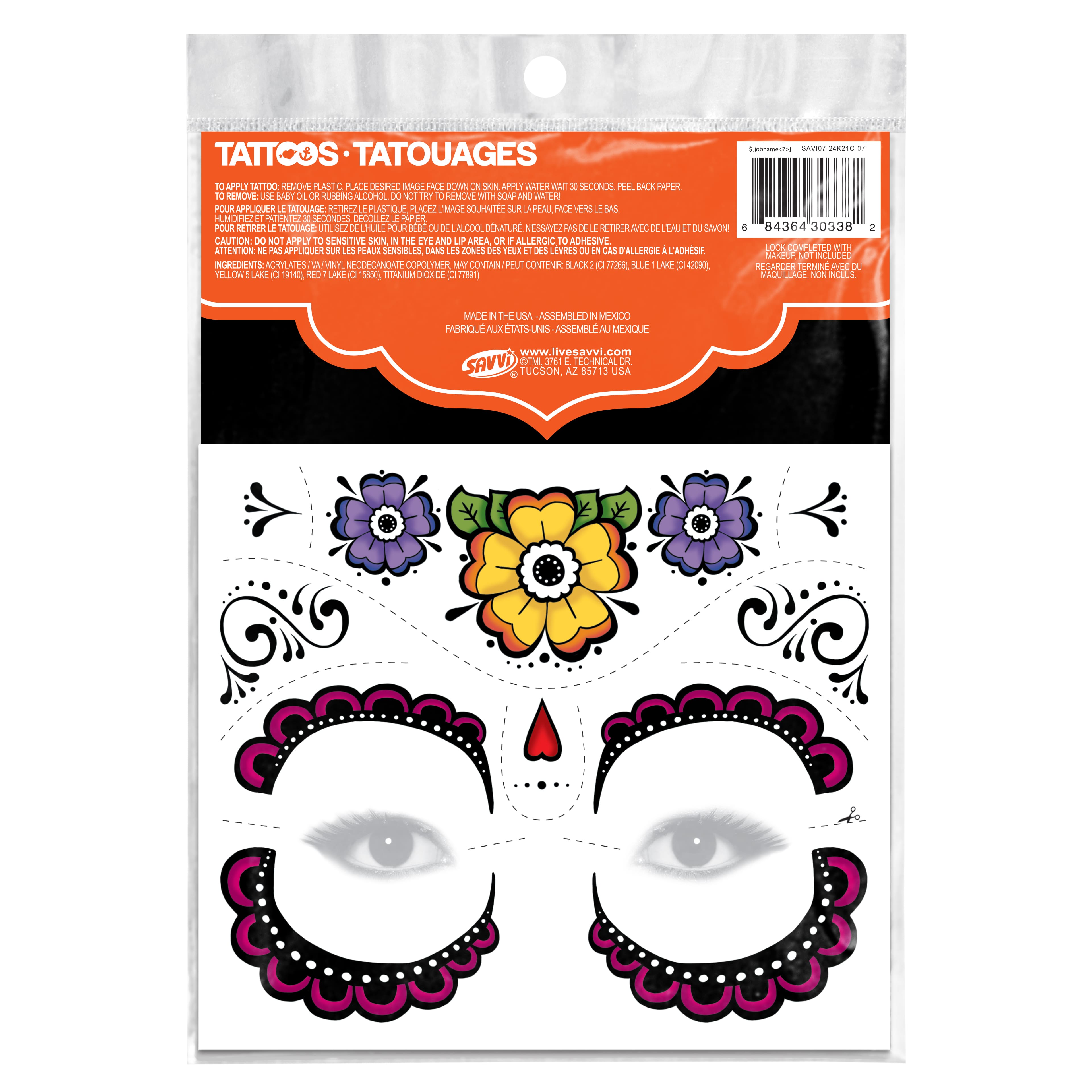 Savvi Day of the Dead Costume Tattoos