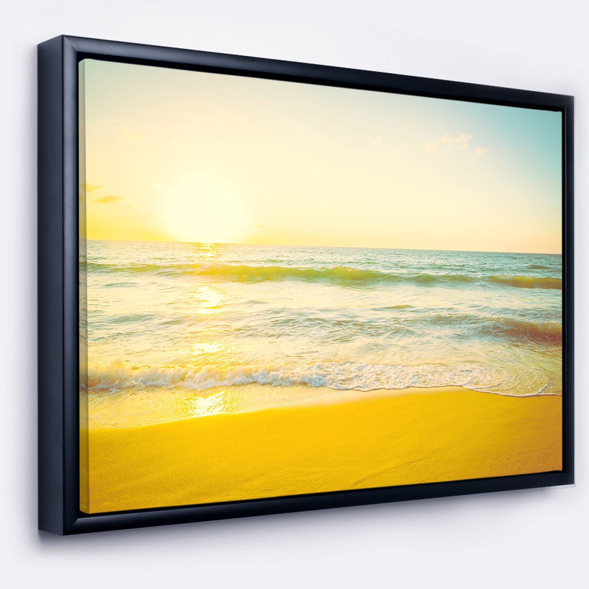 Designart - Calm and Colorful Sunset at Beach - Seascape Canvas Art Print in Black Frame