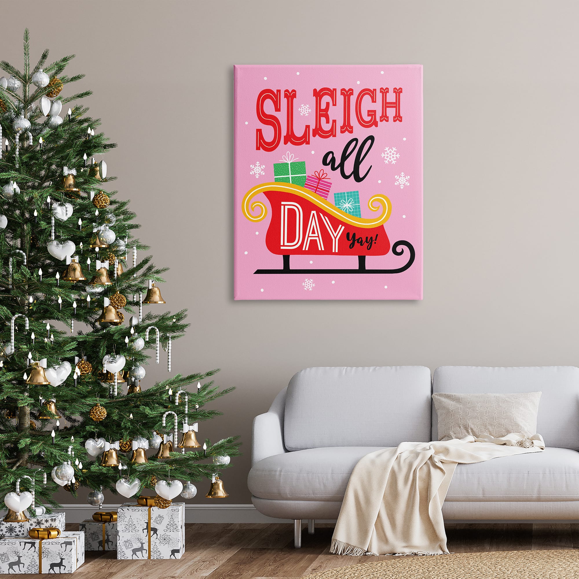 Stupell Industries Sleigh All Day Bold Gift Sled Canvas Wall Art