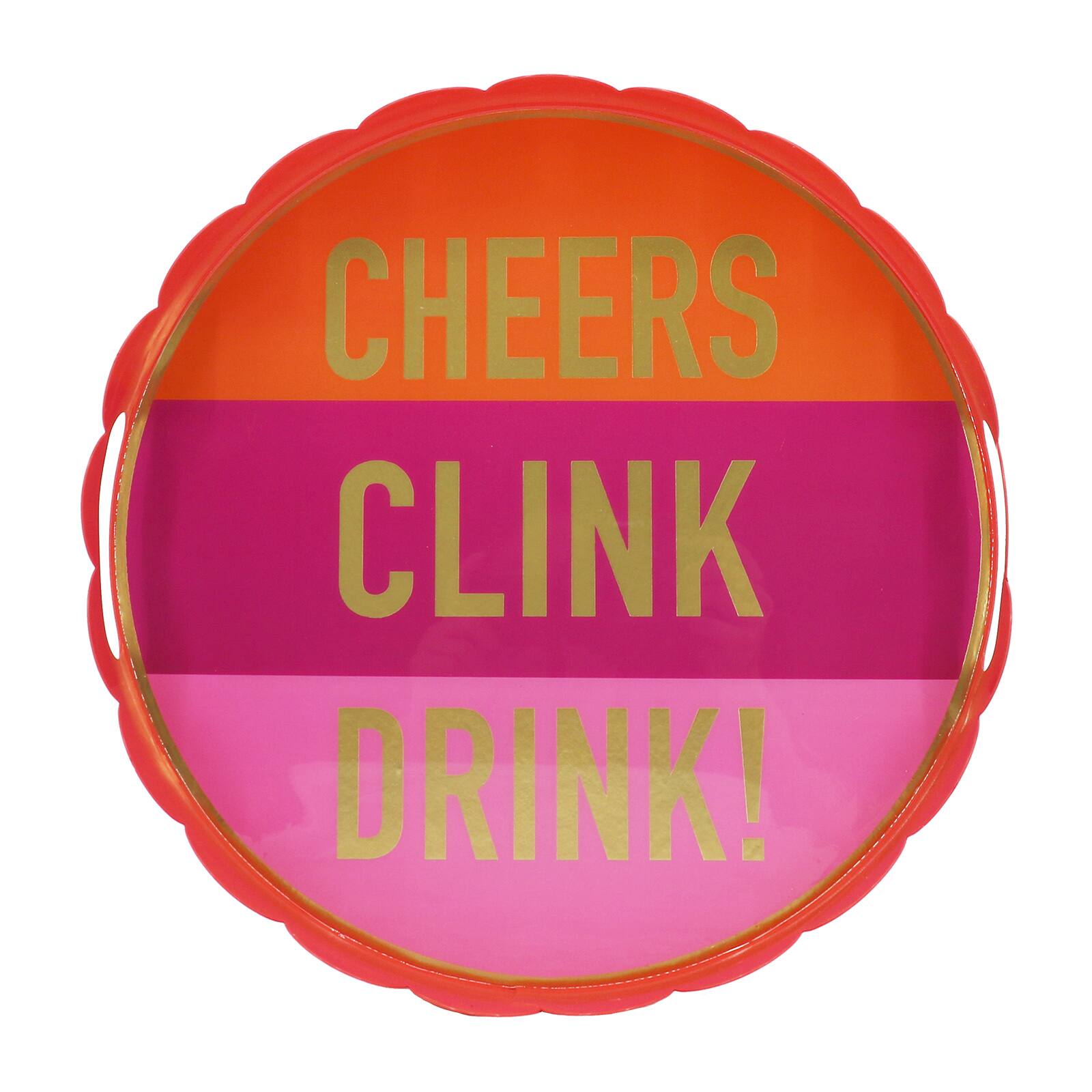 13" Pink & Orange Cheers, Clink, Drink! Metal Tabletop Tray by Ashland®