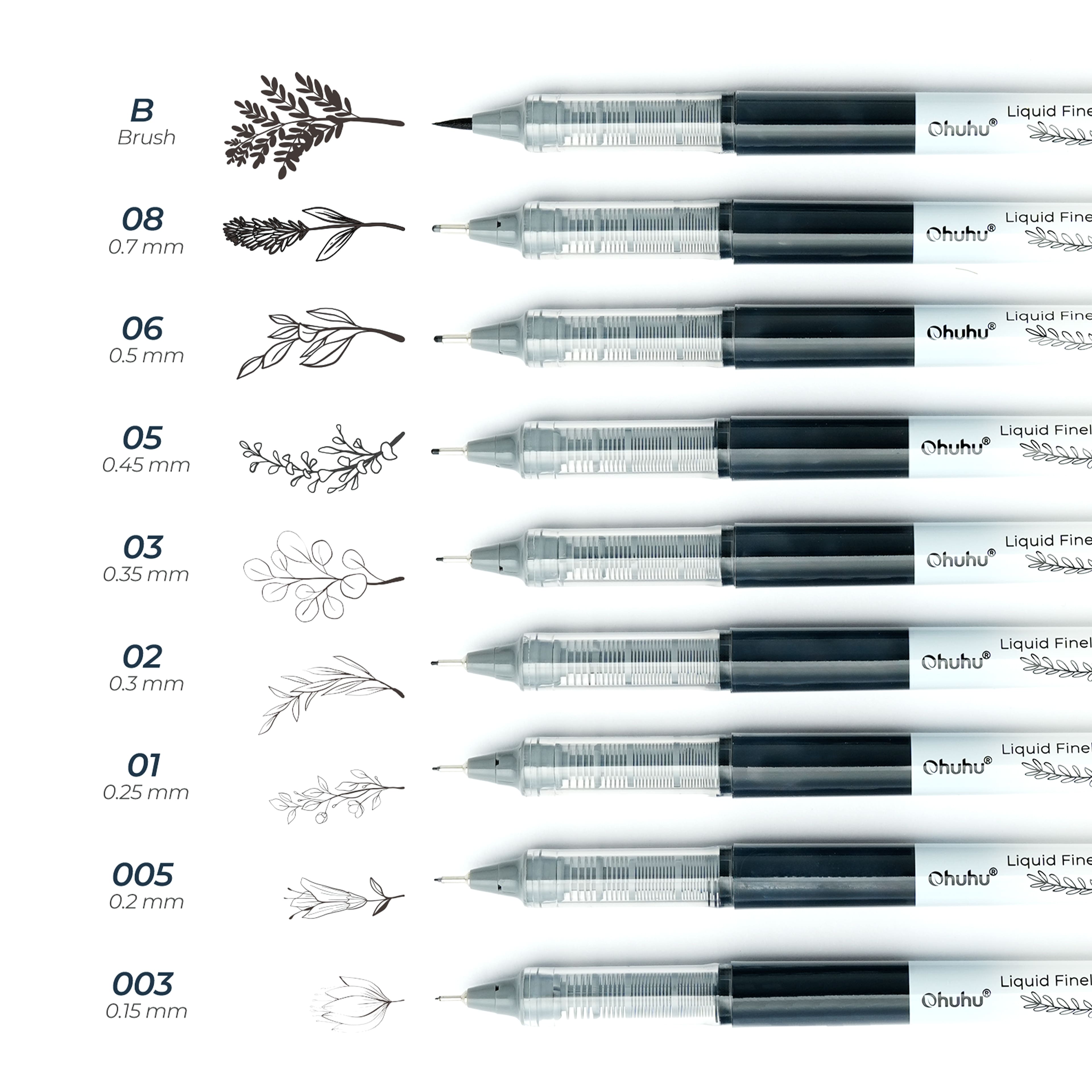 Ohuhu&#xAE; Kohala 9 Piece Liquid Fineliner Drawing Pens