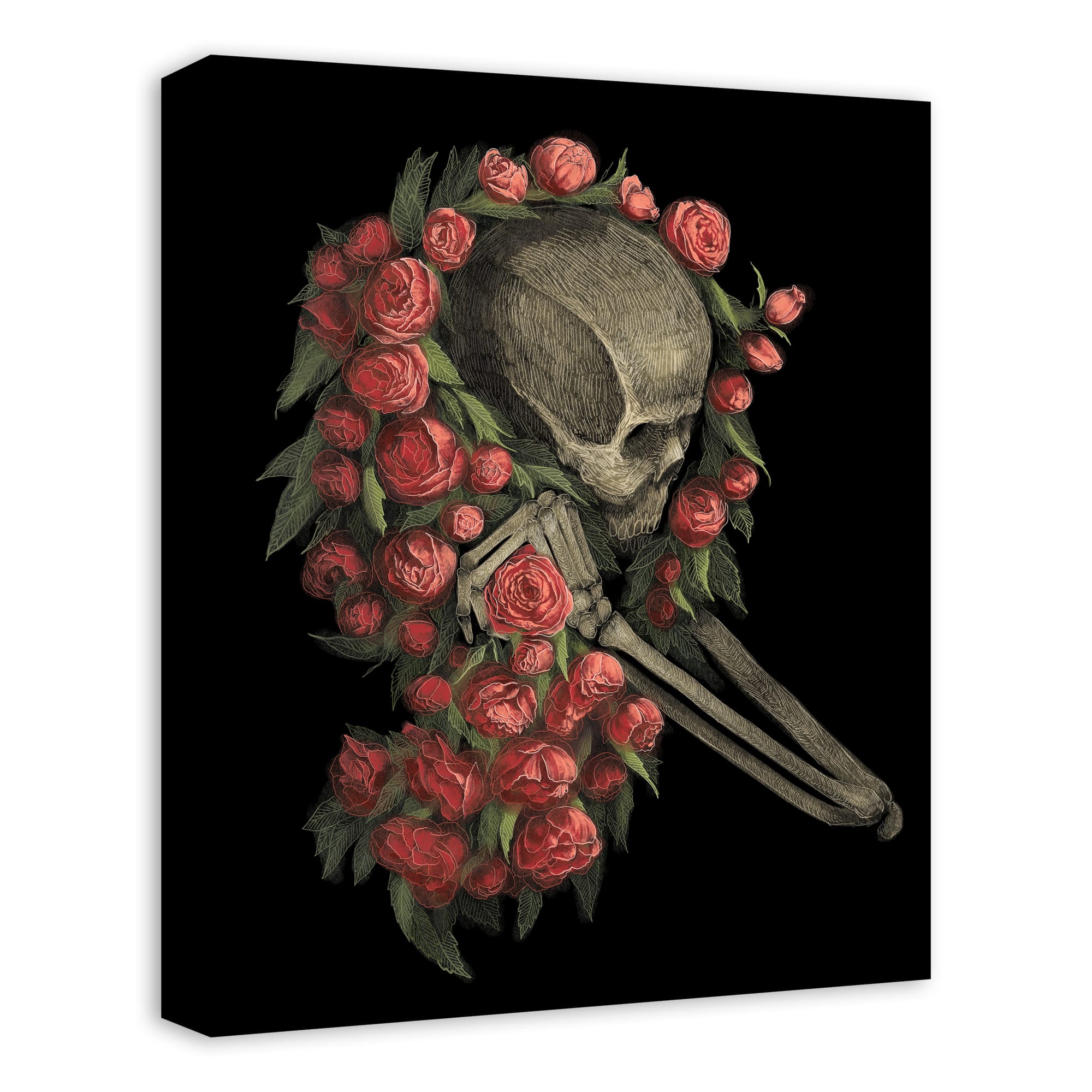 Skeleton Wrapped in Roses Canvas Wall Art