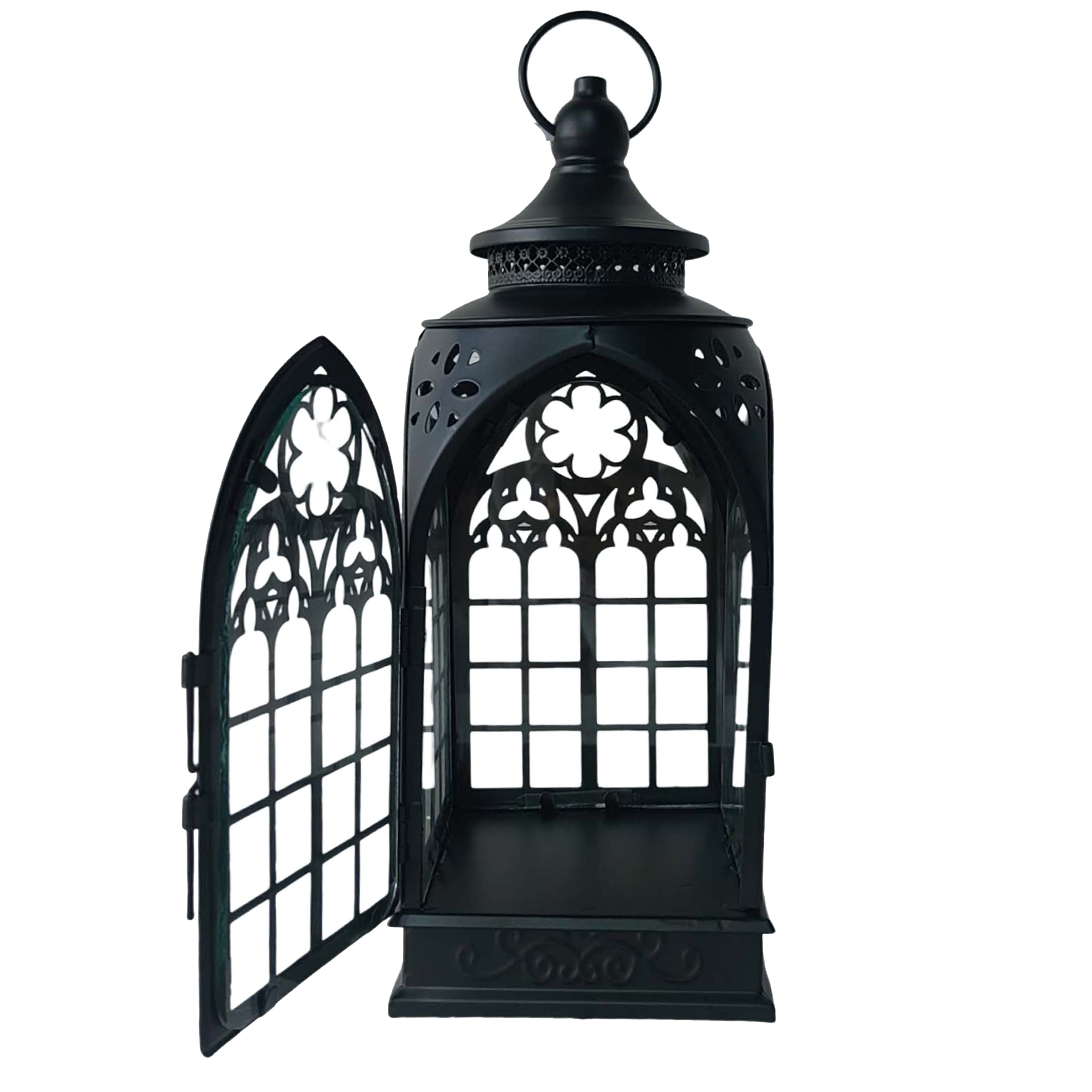 12.25&#x22; Black Cathedral Metal &#x26; Glass Lantern by Ashland&#xAE;