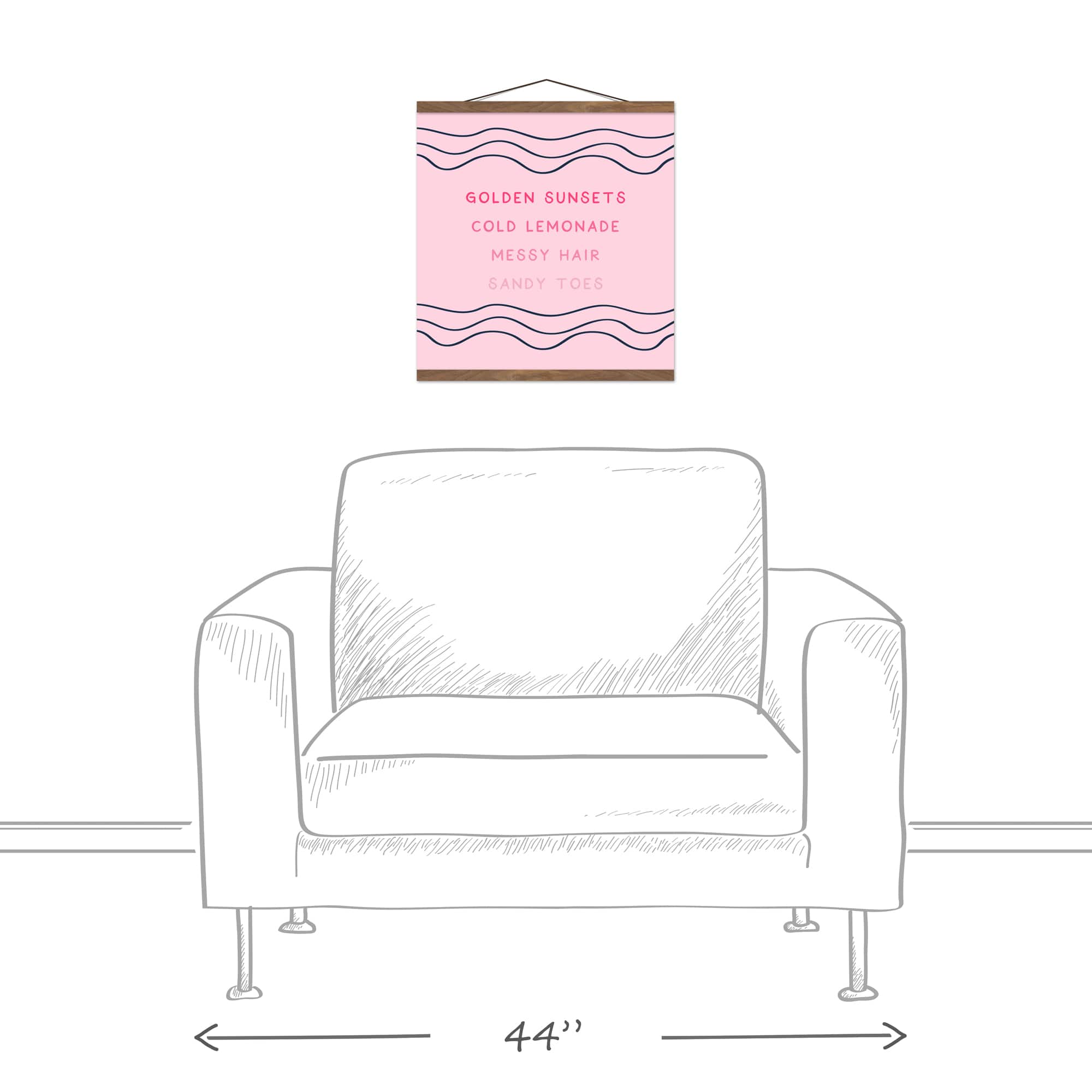 Pink Summer Words 16" x 16" Teak Hanging Canvas