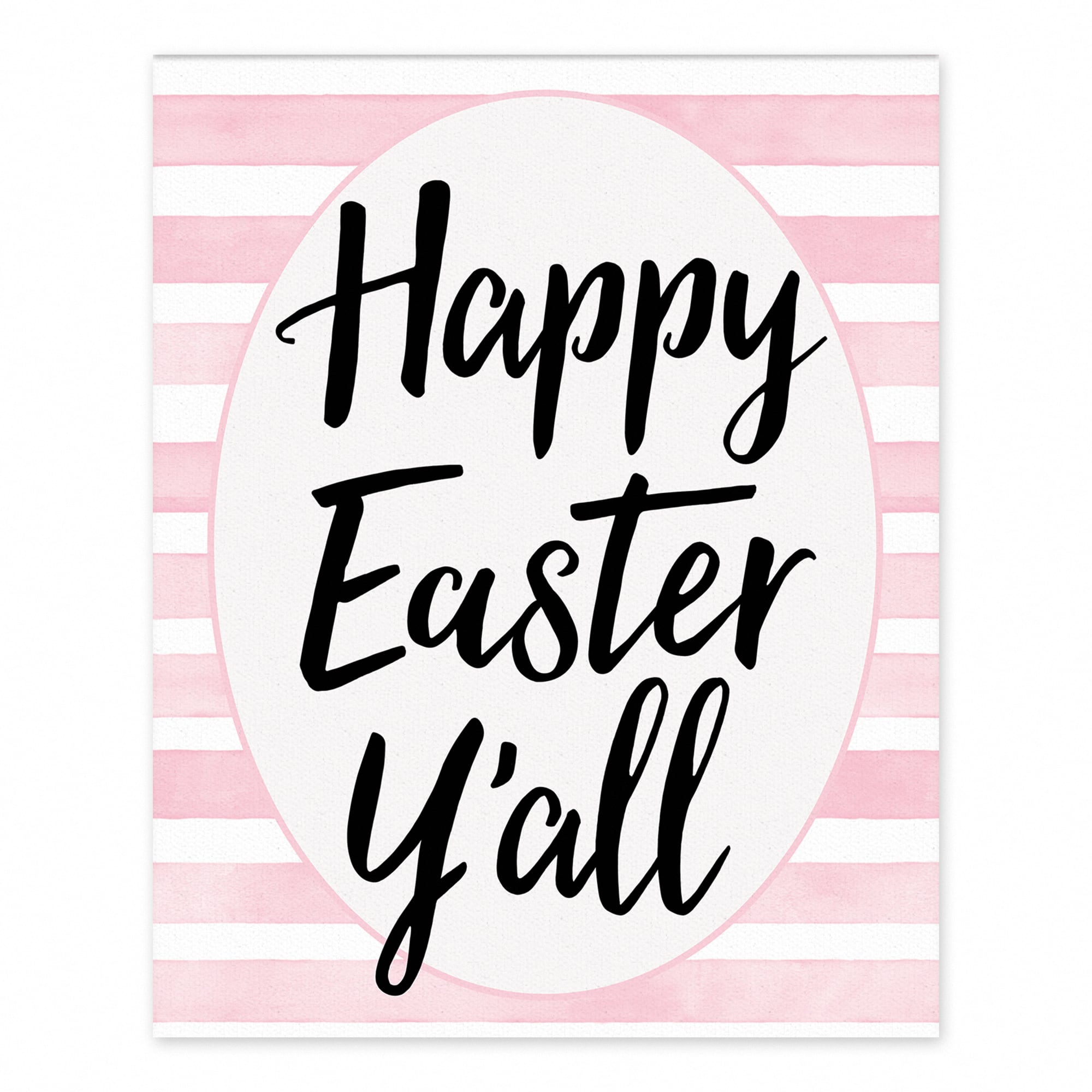 Pink Watercolor Stripes Happy Easter Y&#x27;all Tabletop Canvas