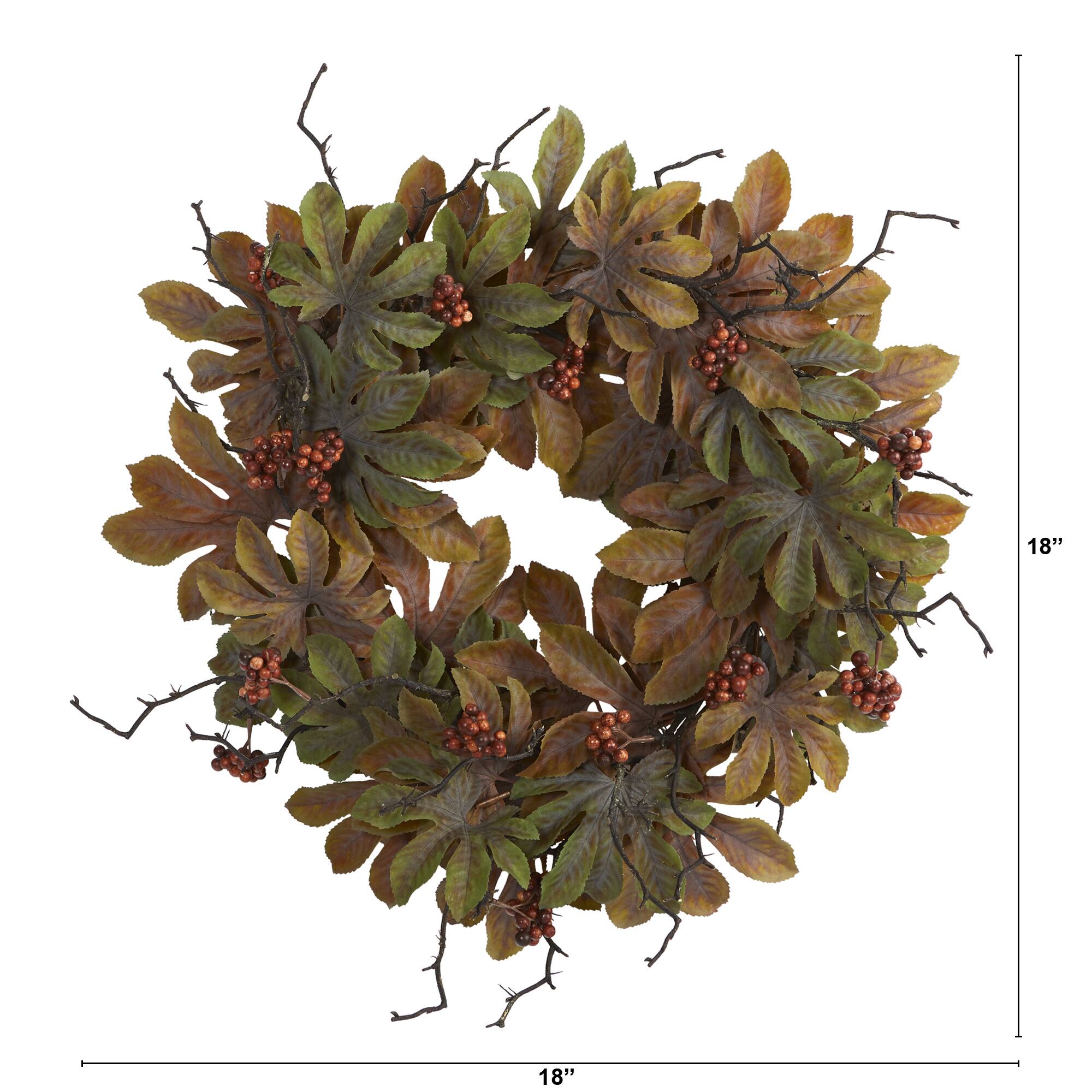 24&#x22; Fatsia &#x26; Berries Autumn Wreath