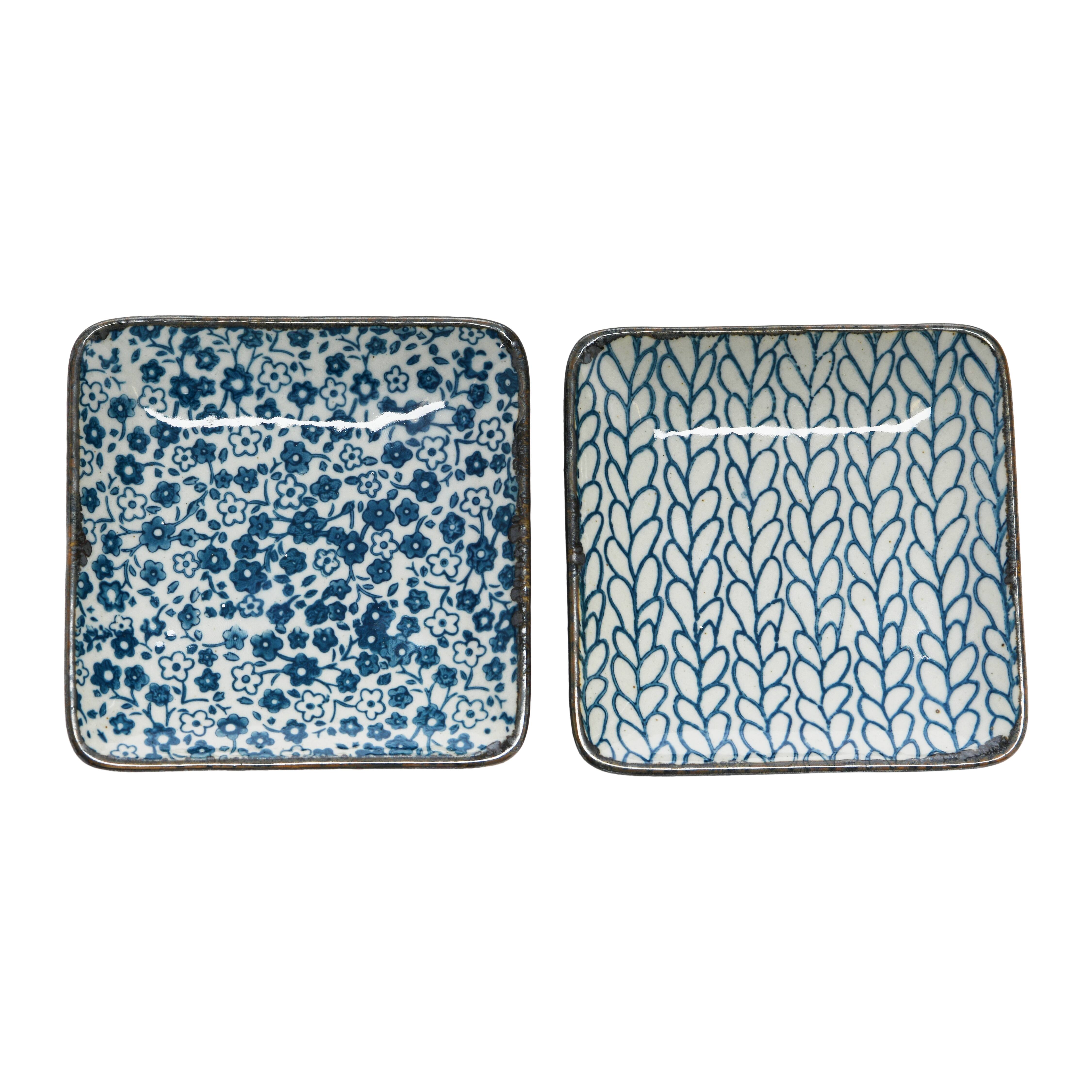 Hello Honey® 4" Blue & White Hand-Painted Decorative Stoneware Plates, 4ct.