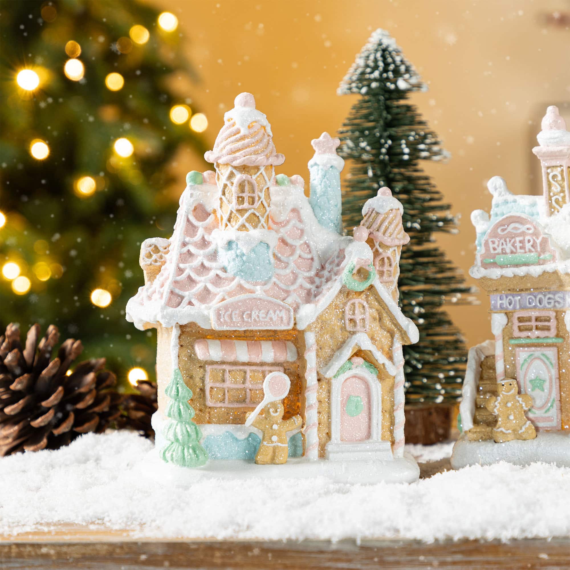 Glitzhome® 7" Christmas Macaron Resin Village Table Decor Set