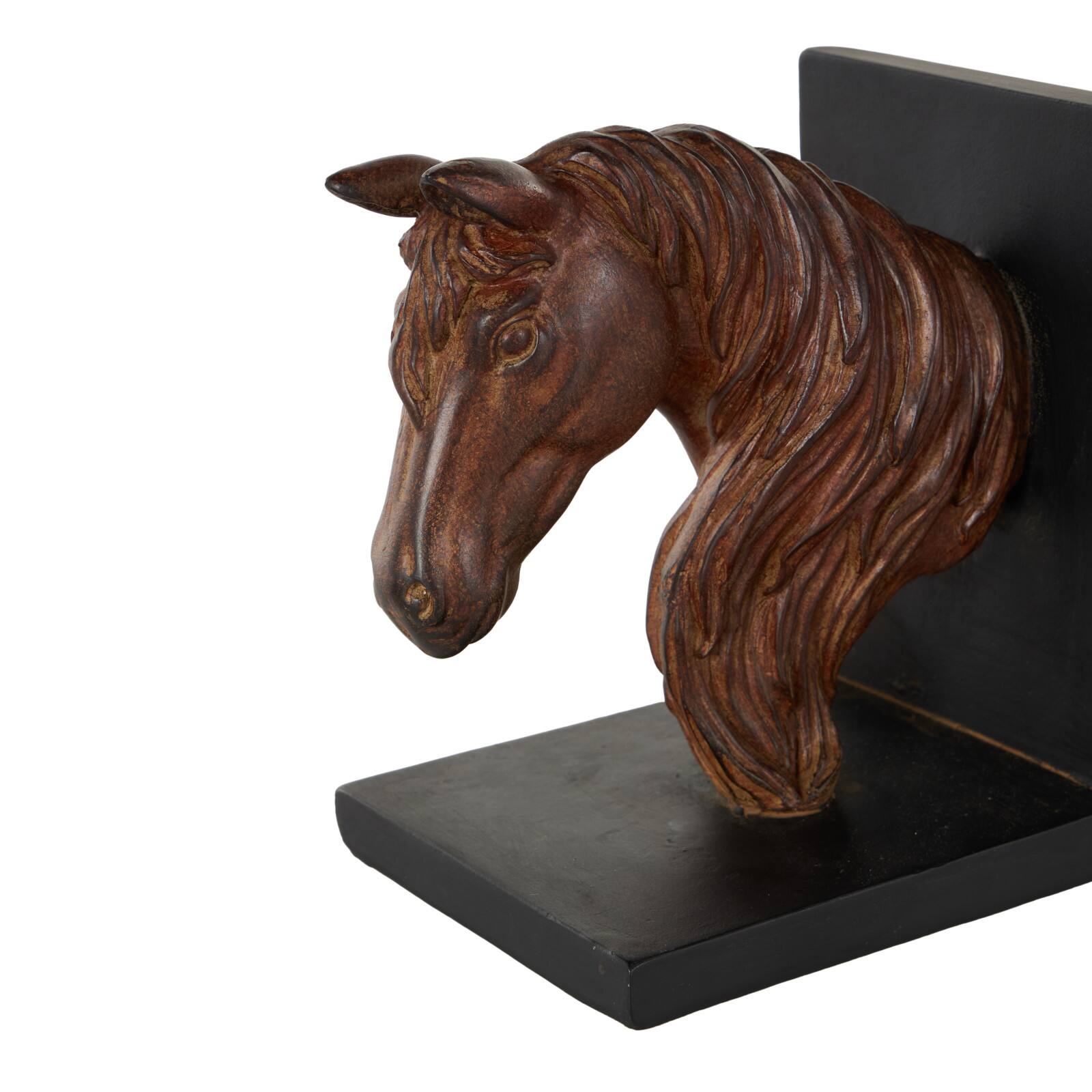 6" Copper Horse Head Bookends with Black Stands, 2ct.