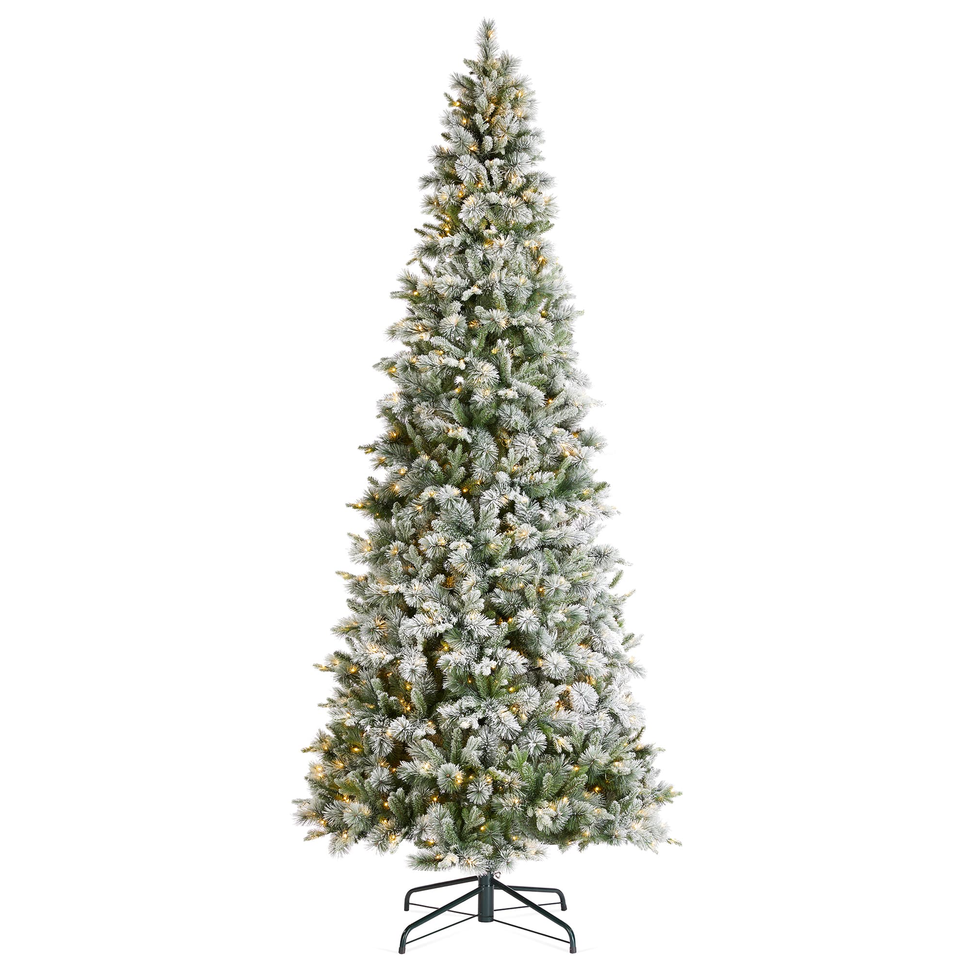 Glitzhome® 11ft Pre-Lit Flocked Slim Pine Artificial Christmas Tree, Warm White LED Lights
