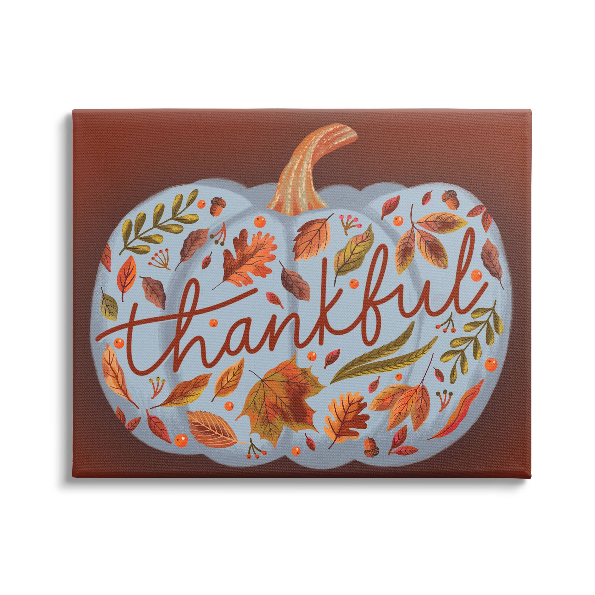 Stupell Industries Thankful Leaves & Pumpkin Canvas Wall Art