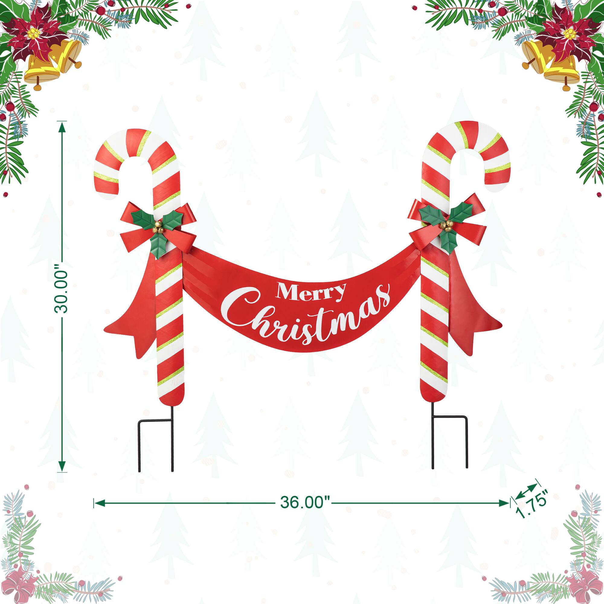 Glitzhome® 3ft. Merry Christmas Candy Cane Metal Yard Stake