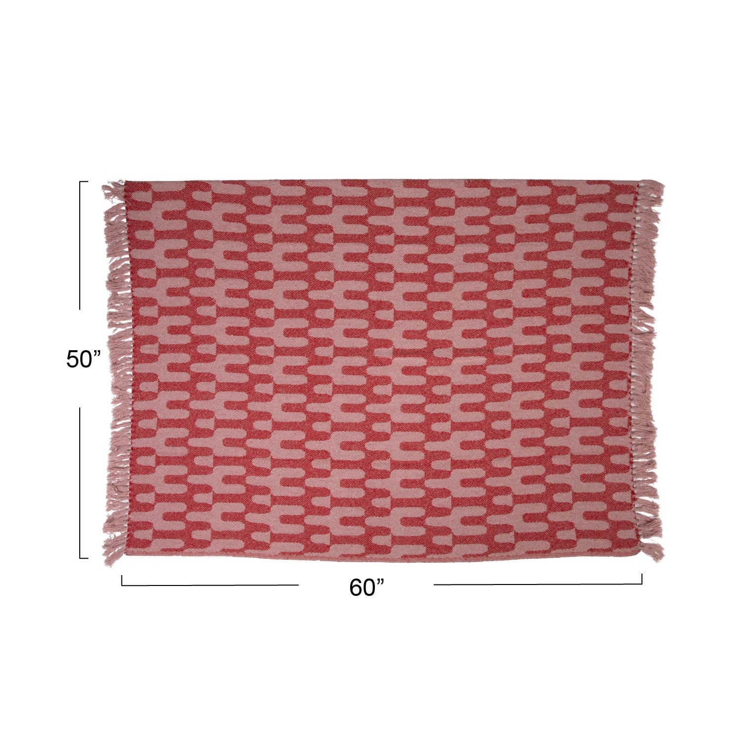 60&#x22; Red &#x26; Pink Patterned Throw Blanket with Fringe