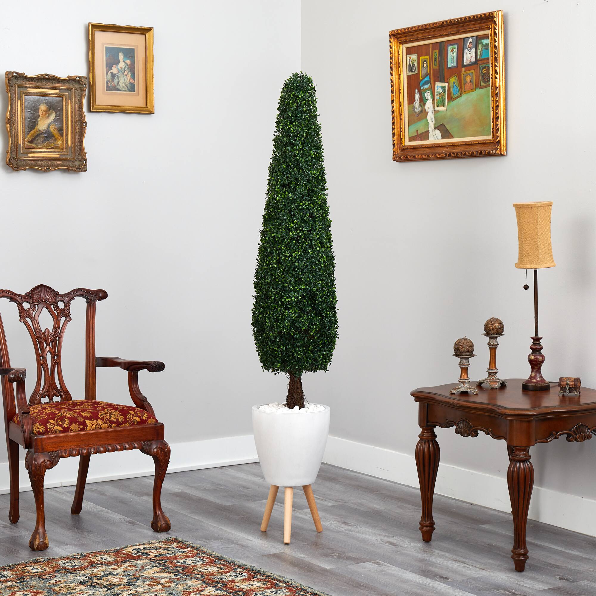 6ft. Boxwood Topiary in White Planter with Stand