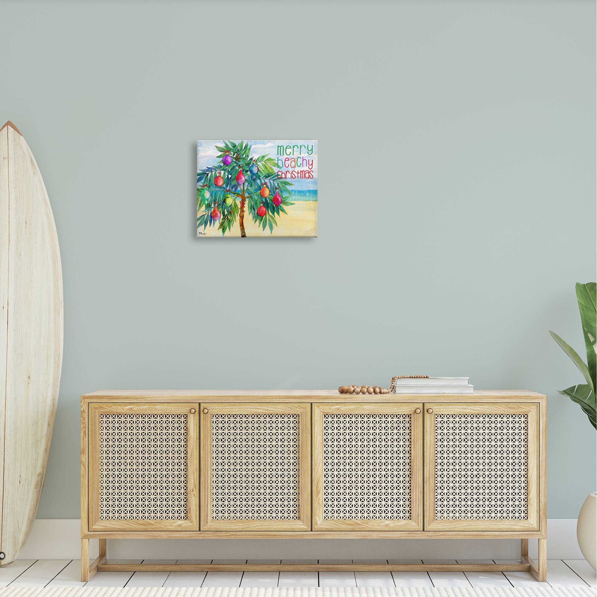 Stupell Industries Merry Beachy Christmas Holiday Palm Canvas Wall Art
