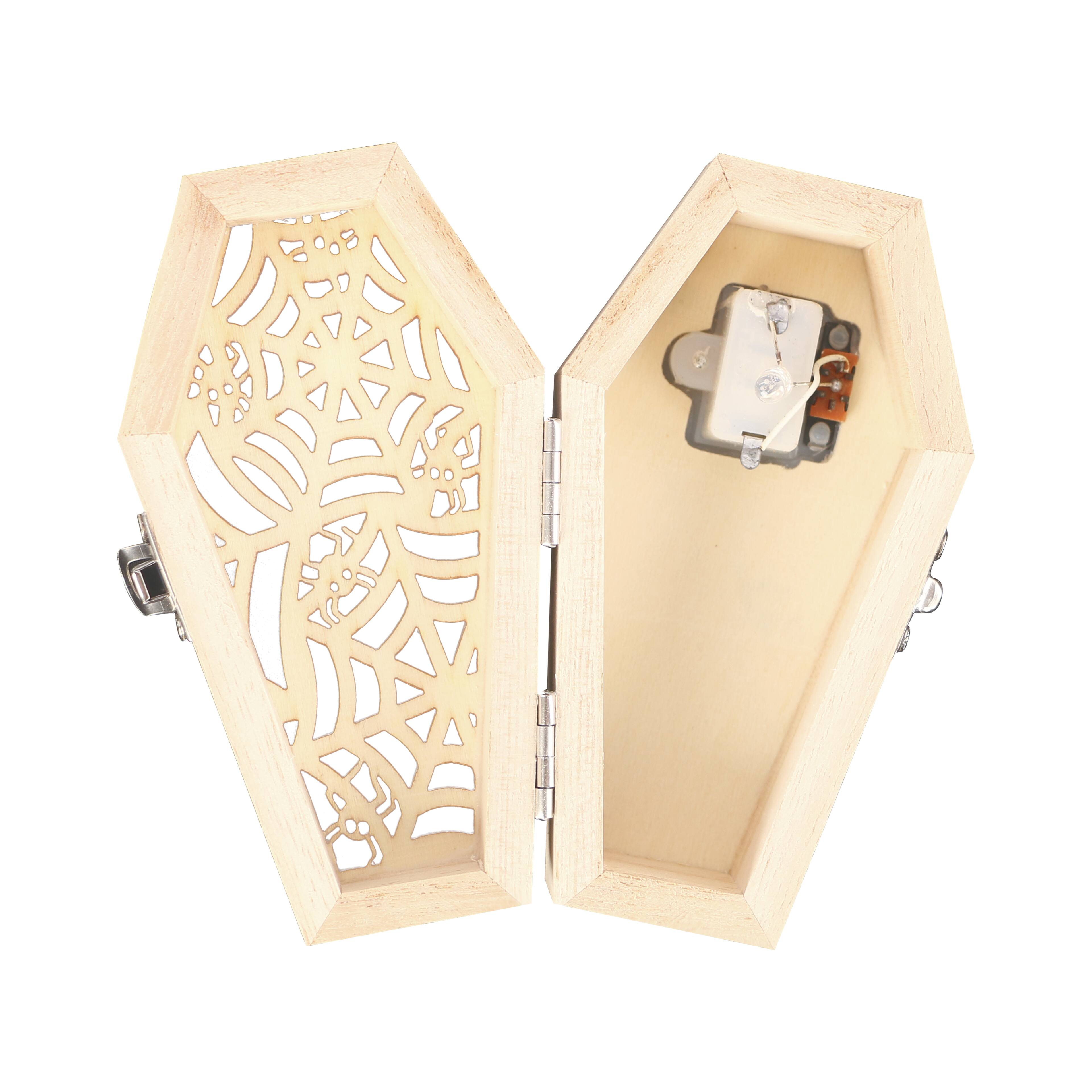 Mini Spiders & Web Coffin DIY LED Wood Décor by Make Market®