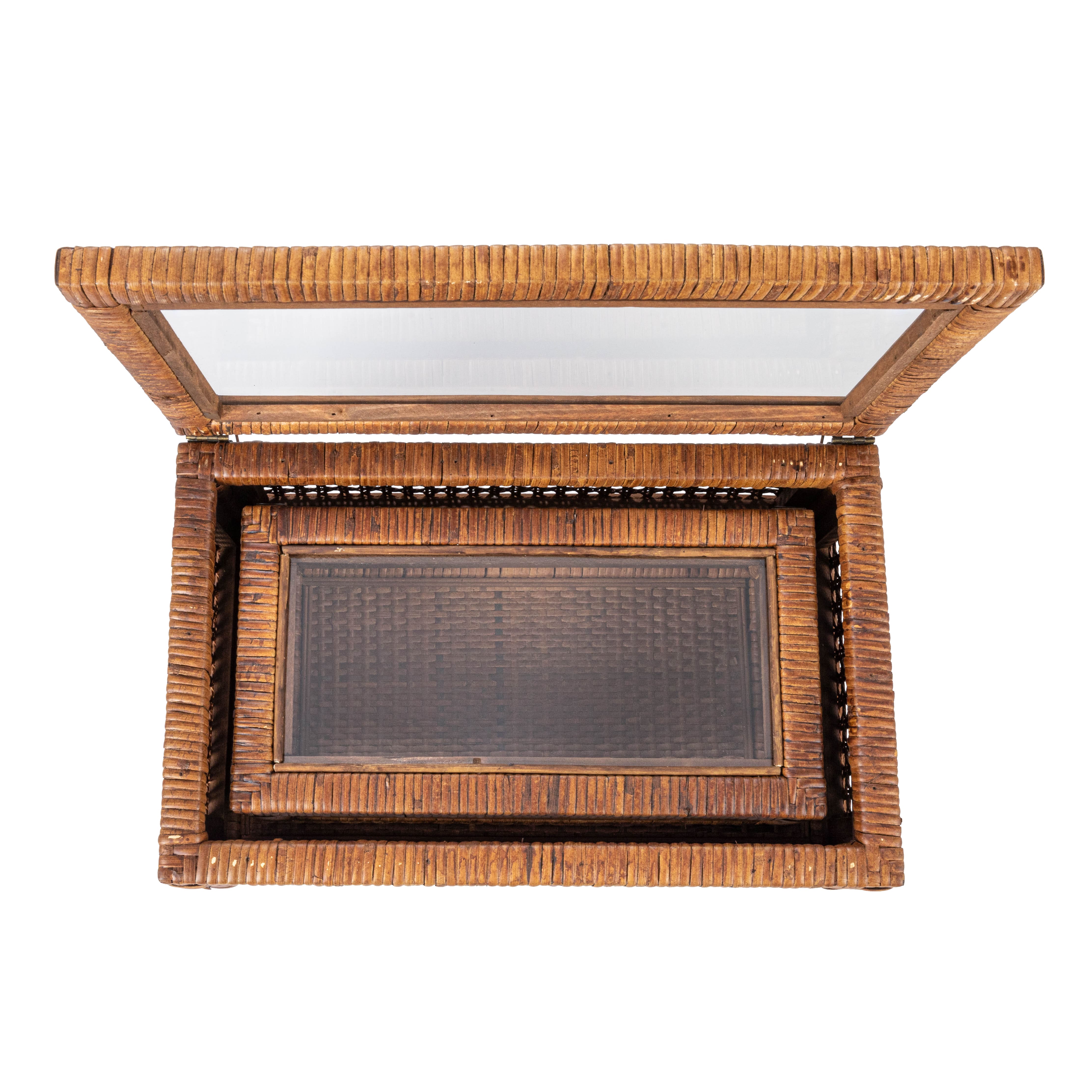 Hello Honey® Dark Brown Modern Decorative Rectangle Woven Rattan & Wood Display Box Set with Glass Top