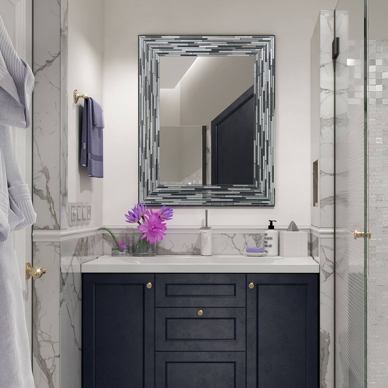 Head West Frameless Reeded Mosaic Printed Wall Décor Mirror