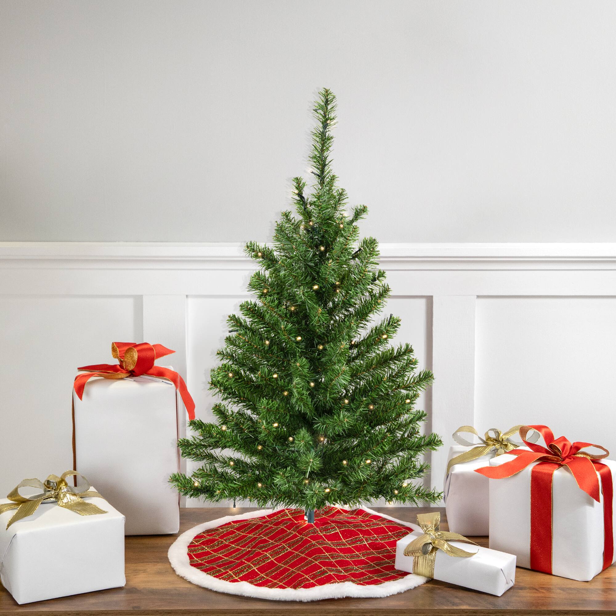 3ft. Pre-Lit Canadian Pine Medium Artificial Christmas Tree, Clear &#x26; White LED Lights